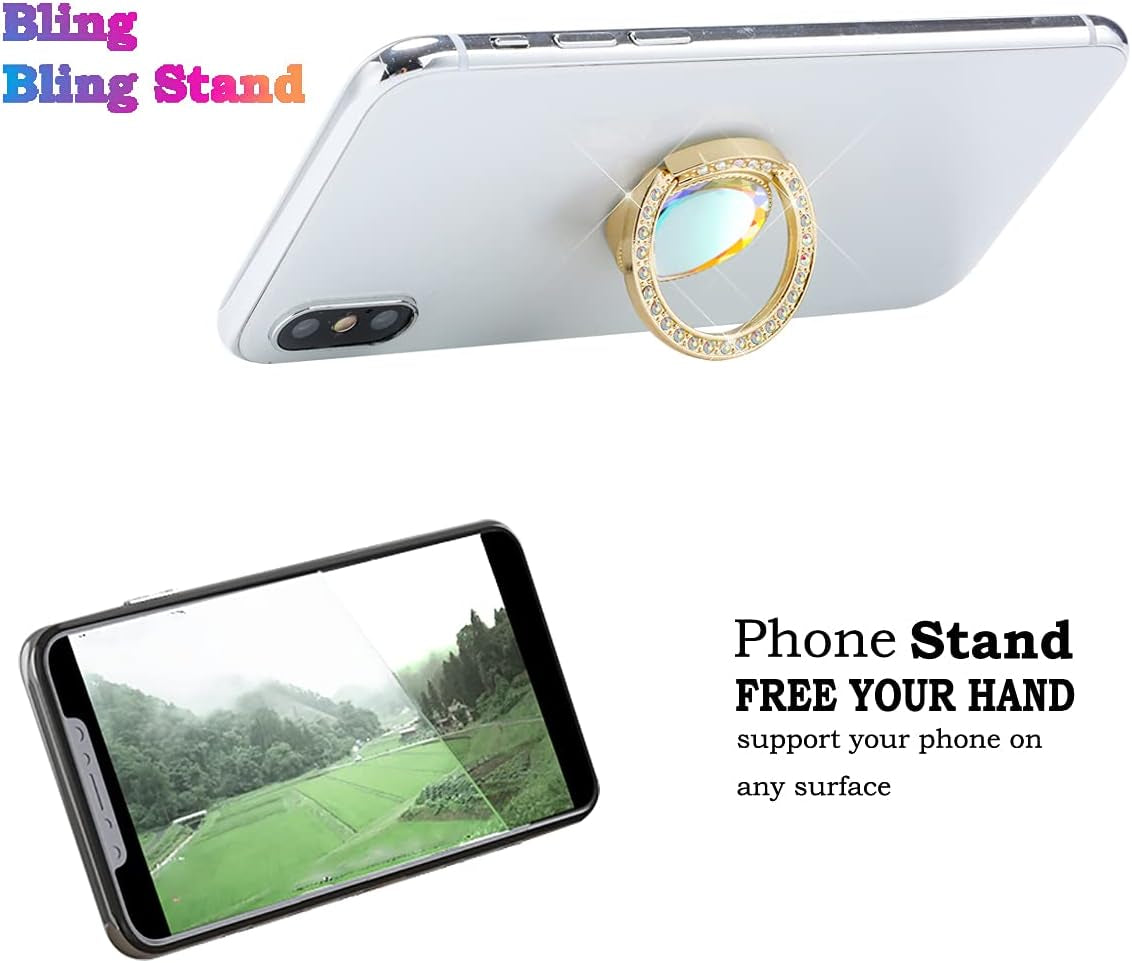 Lenoup Glitter Bling Bling Phone Ring Holder,Sparkle Phone Ring Grip Artificial Stand with Flat Diamond,Flat Rhinestone Cell Finger Ring for Phones,Pad(Gold)  lenoup   