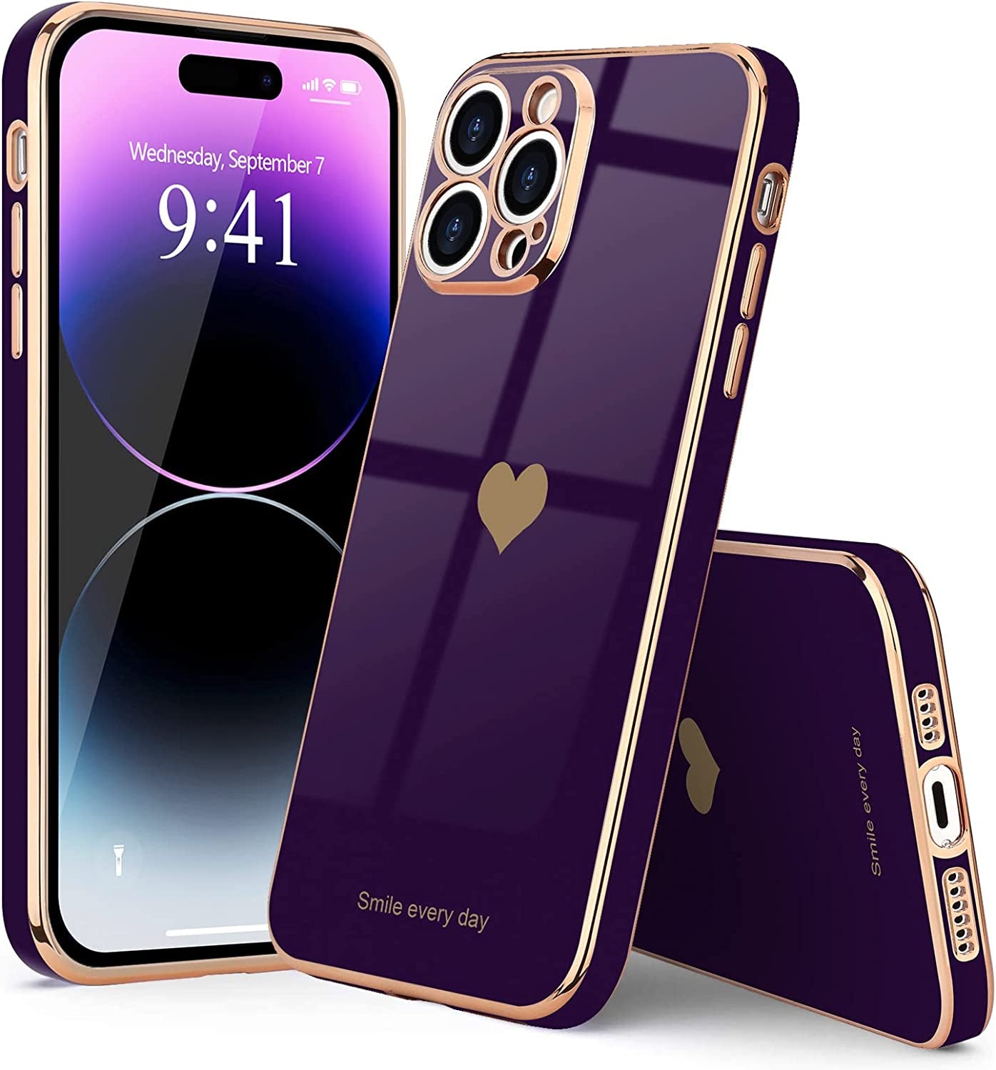 Teageo Compatible with Iphone 14 Pro Max Case for Girl Women Cute Love-Heart Luxury Bling Soft Cover Raised Camera Protection Bumper Silicone Shockproof Phone Case for Iphone 14 Pro Max, Dark Purple  janzee   