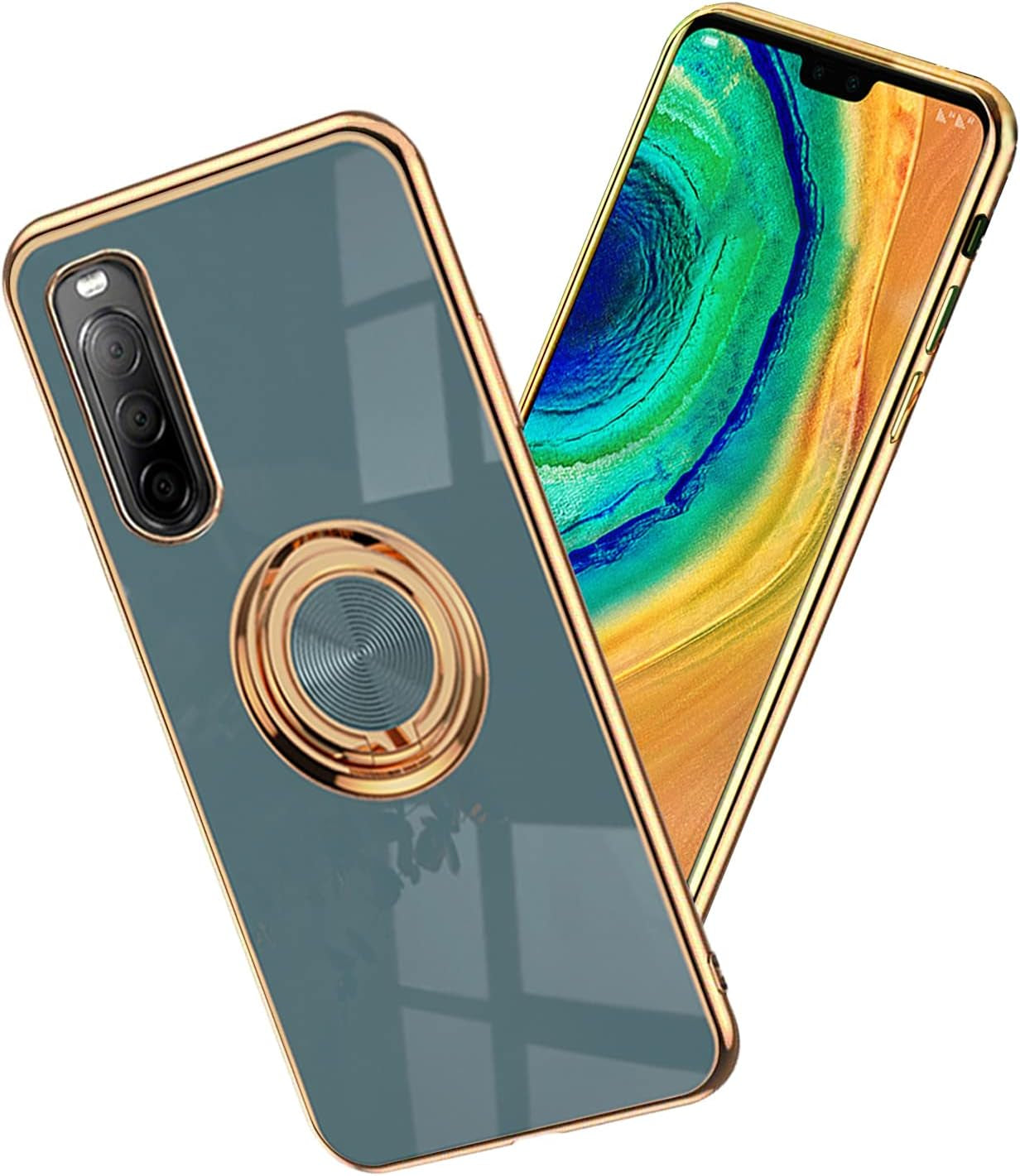 Yarxiawin Compatible with Sony Xperia 10 IV Case Ring Holder Magnet Silicone, Sony Xperia 10 IV Phone Case Silicone Thin White Cover Black 360° Rotatable Metal Kickstand (Gray)  Yarxiawin   