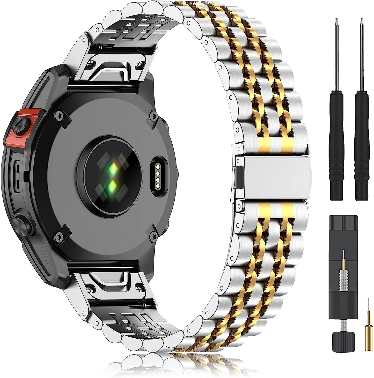 ZPJPPLX 22Mm Metal Watch Bands for Garmin Fenix 7/6 Pro/6,Stainless Steel Quickfit Strap for Fenix 5 Plus/5/Forerunner 965/955/945/935/Descent G1/Approach S60/Quatix5  ZPJPPLX Silver/Gold  