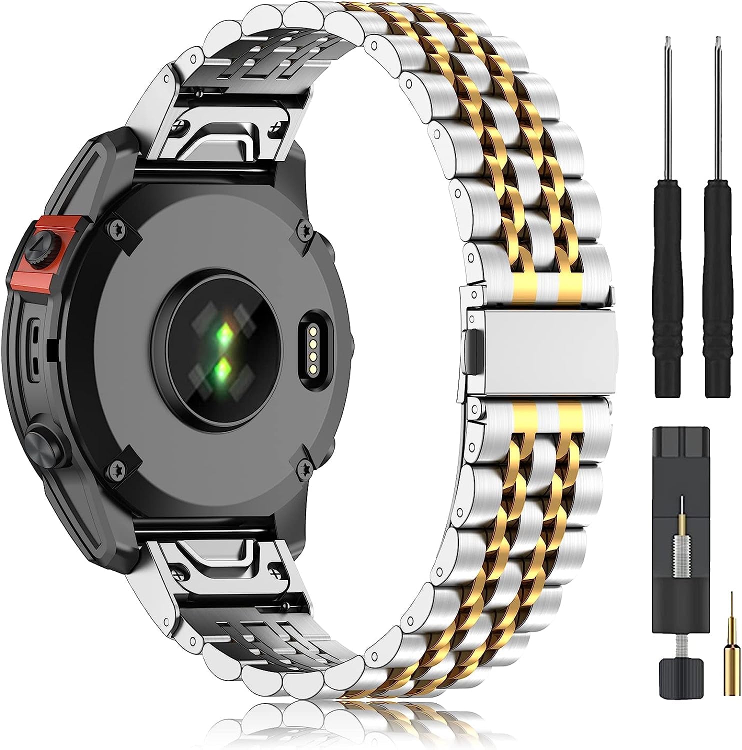 ZPJPPLX 22Mm Metal Watch Bands for Garmin Fenix 7/6 Pro/6,Stainless Steel Quickfit Strap for Fenix 5 Plus/5/Forerunner 965/955/945/935/Descent G1/Approach S60/Quatix5  ZPJPPLX Silver/Gold  