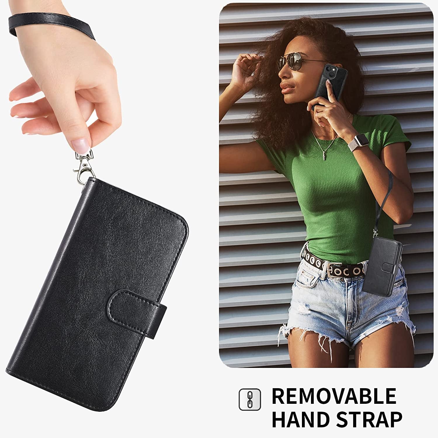 CASEOWL Compatible for Iphone 14 plus Case Wallet, Support Magsafe Charger, Magnetic Detachable Folio Leather Lanyard Wallet Case with 9 Card Slots[Rfid Blocking], Strap, TPU Case for Man Women-Black  CASEOWL   