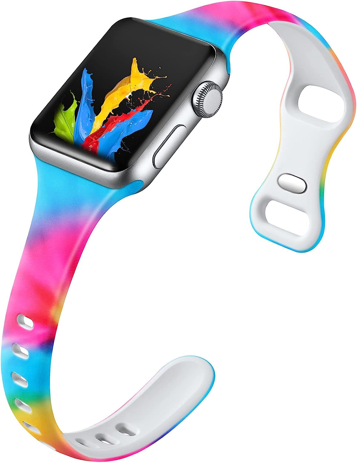 Witzon Thin Bands Compatible with Apple Watch Band 40Mm 38Mm 41Mm for Women, Fadeless Floral Cute Printed Slim Silicone Sport Replacement Wristbands for Iwatch SE Series 7 6 5 4 3 2 1 Smart Watch  Witzon Colorful Tie Dye  