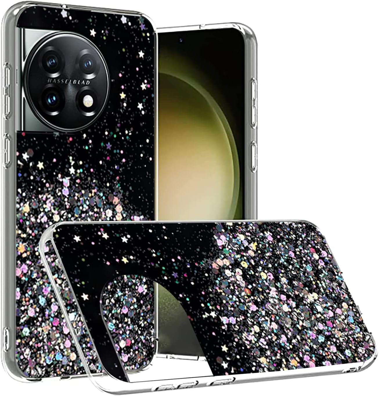 Compatible with Oneplus 11 Case Glitter Clear Green, Oneplus 11 Phone Case Silicone Transparent Soft TPU Women Girls Shockproof Protective Slim Cover (Green)  Wousunly Black  