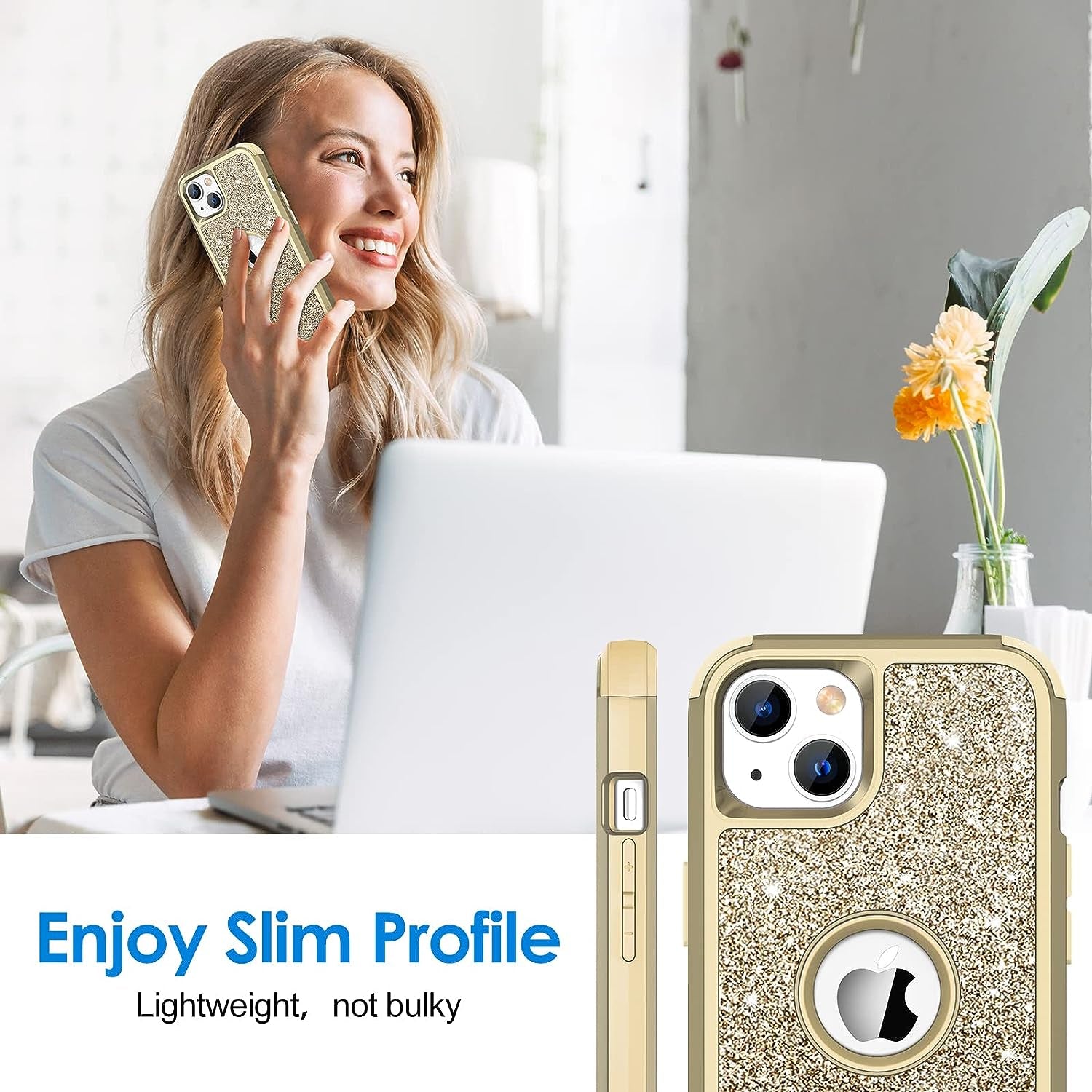 Hython for Iphone 14 plus Case, Heavy Duty Full-Body Defender Protective Phone Cases Glitter Bling Sparkle Hard Shell Hybrid Shockproof/Drop Proof 3-Layer Military Rubber Bumper Cover for Women Girls  Hython   