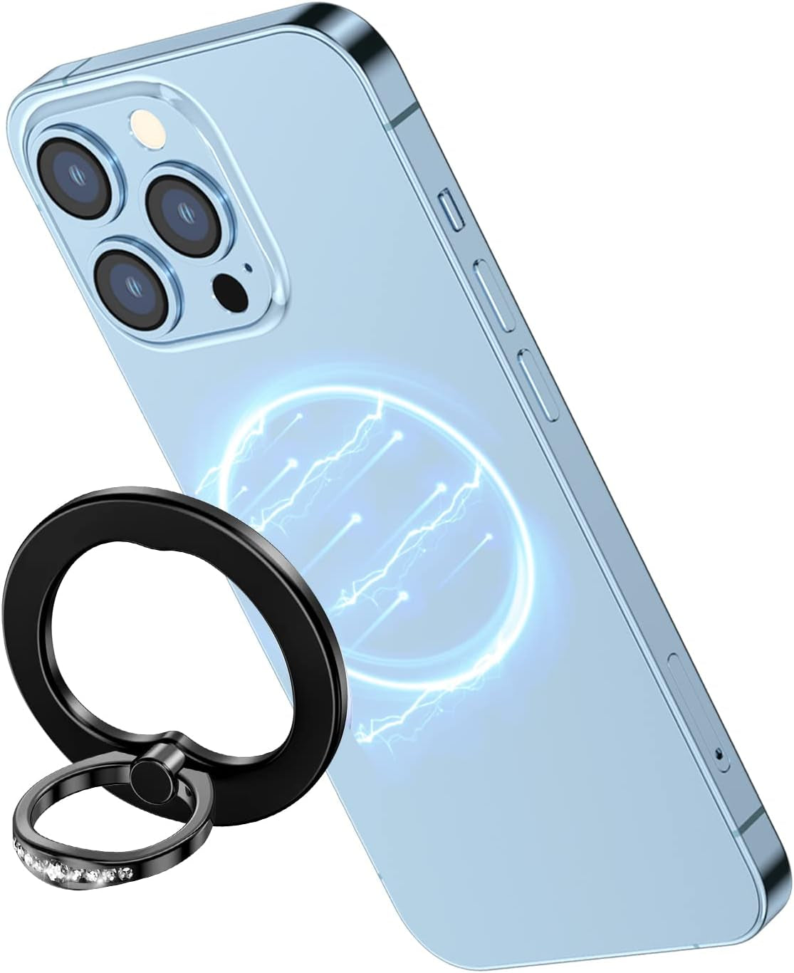 AUROX Magnetic Phone Ring Holder for Iphone 14 13 12 Magnetic Phone Grip for Magsafe Accessories 360° Rotation Adjustable Phone Finger Ring Stand【Removable for Wireless Charging】(Light Blue)  AUROX Black  