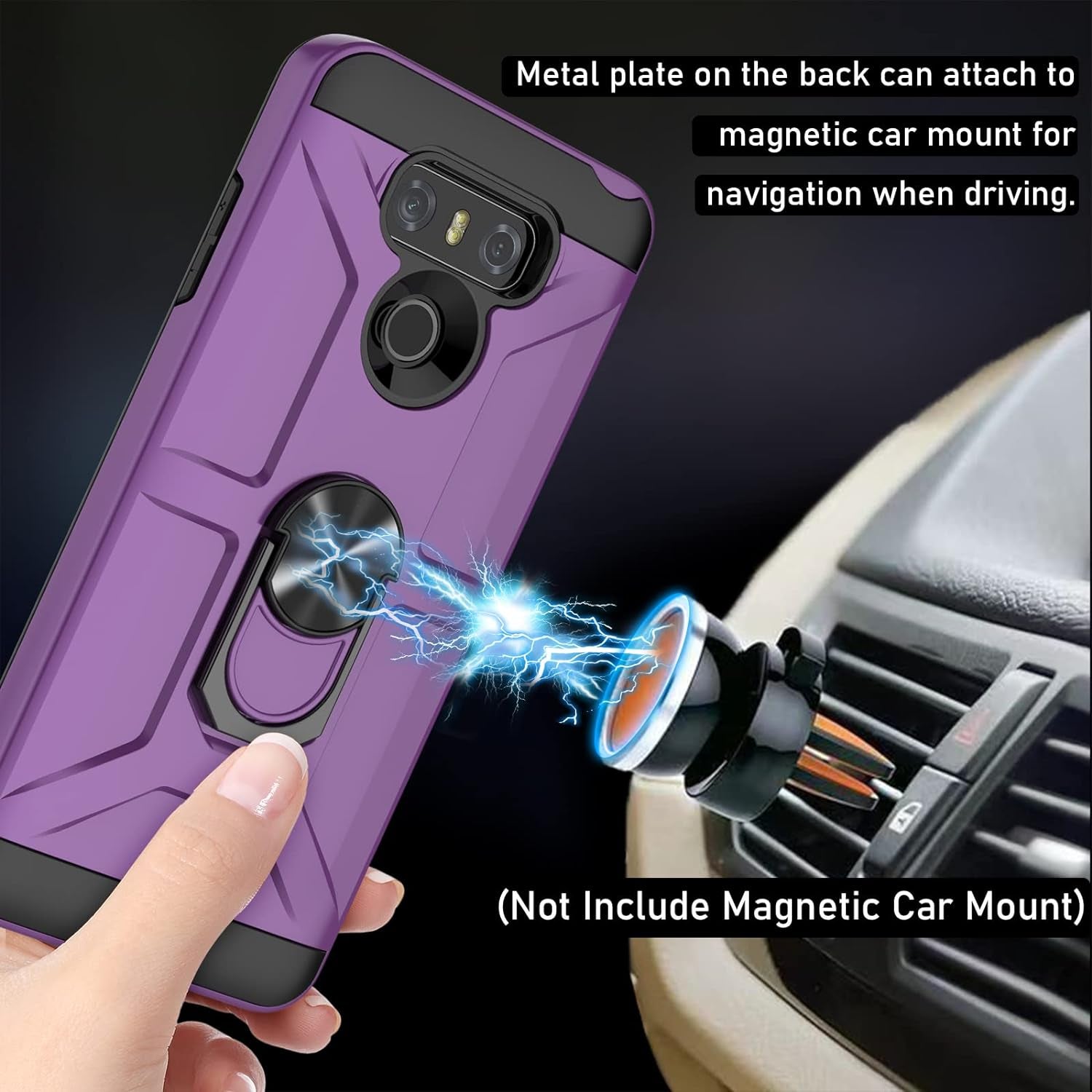 GAMEMIUZ LG G6 Case, LG G6 Case with [3X Tempered Glass Screen Protector], Built-In Ring Kickstand and Magnetic Car Mount Shockproof Dropproof Military Grade Armor Rugged Case for LG G6 - Purple  Gamemi   