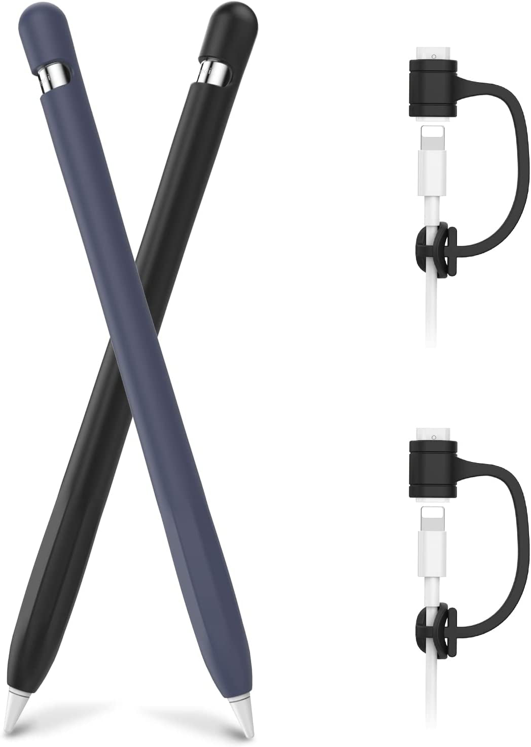 Ahastyle Anti-Slip Case Sleeve Silicone Protective Skin [ Added Cable Adapter Tether Kit] Compatible with Apple Pencil 1St Generation  AHASTYLE Black & Midnight Blue 2 Pack 