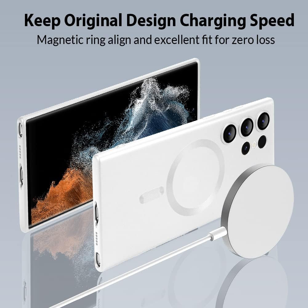 Goarshy Magnetic Designed for Samsung Galaxy S22 Ultra Case White [Compatible with Magsafe] Hard Back & Soft Bumper, Protective Slim Thin S22 Ultra Case 6.8'' 2022, Feather Dream White  Goarshy   