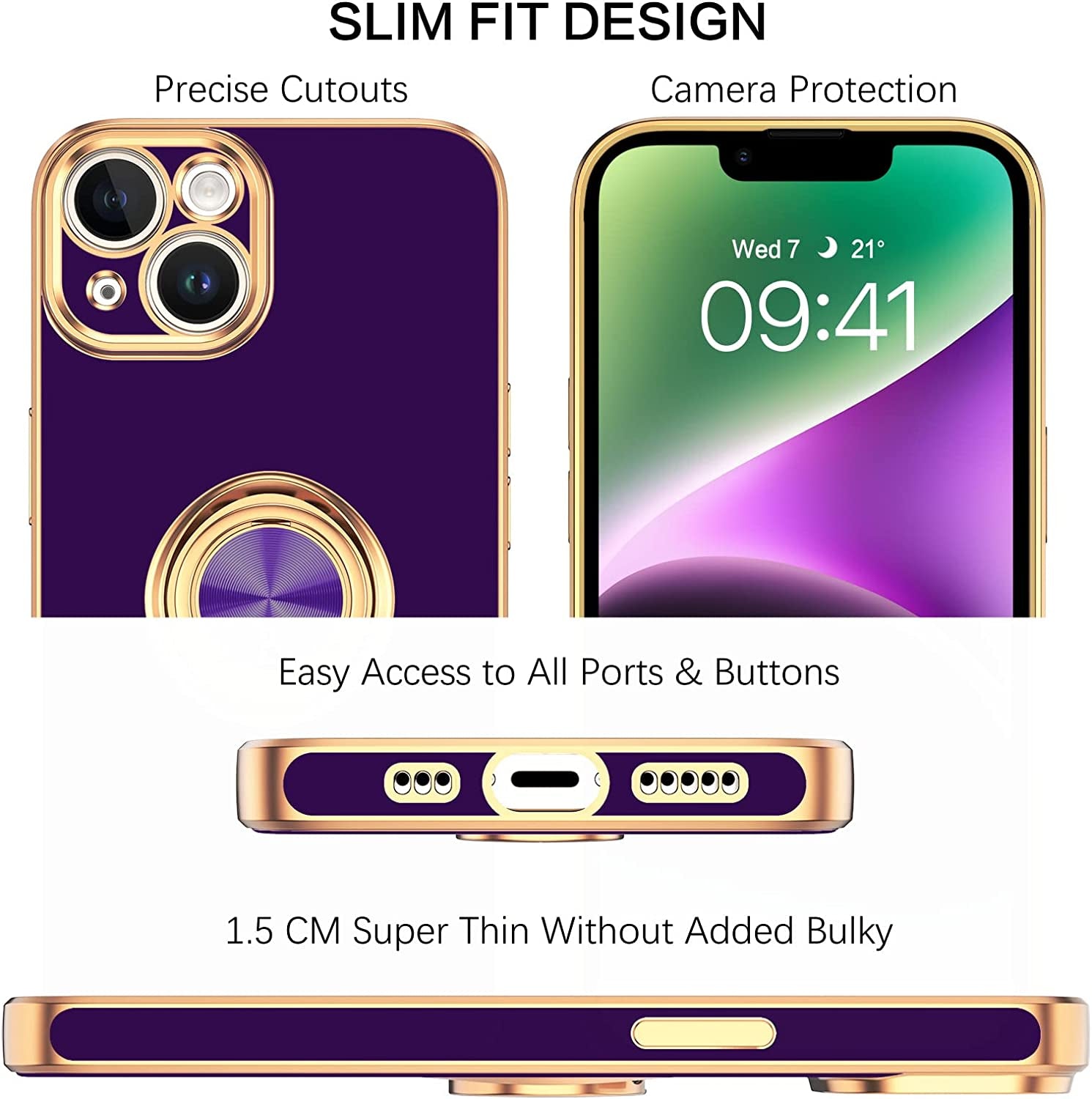 VENINGO Iphone 14 Case,Phone Cases for Iphone 14,Slim Fit Soft 360° Ring Holder Kickstand Magnetic Car Mount Supported Easy Clean Shockproof Protective Cover for Apple Iphone 14 6.1" 2022, Deep Purple  VENINGO   