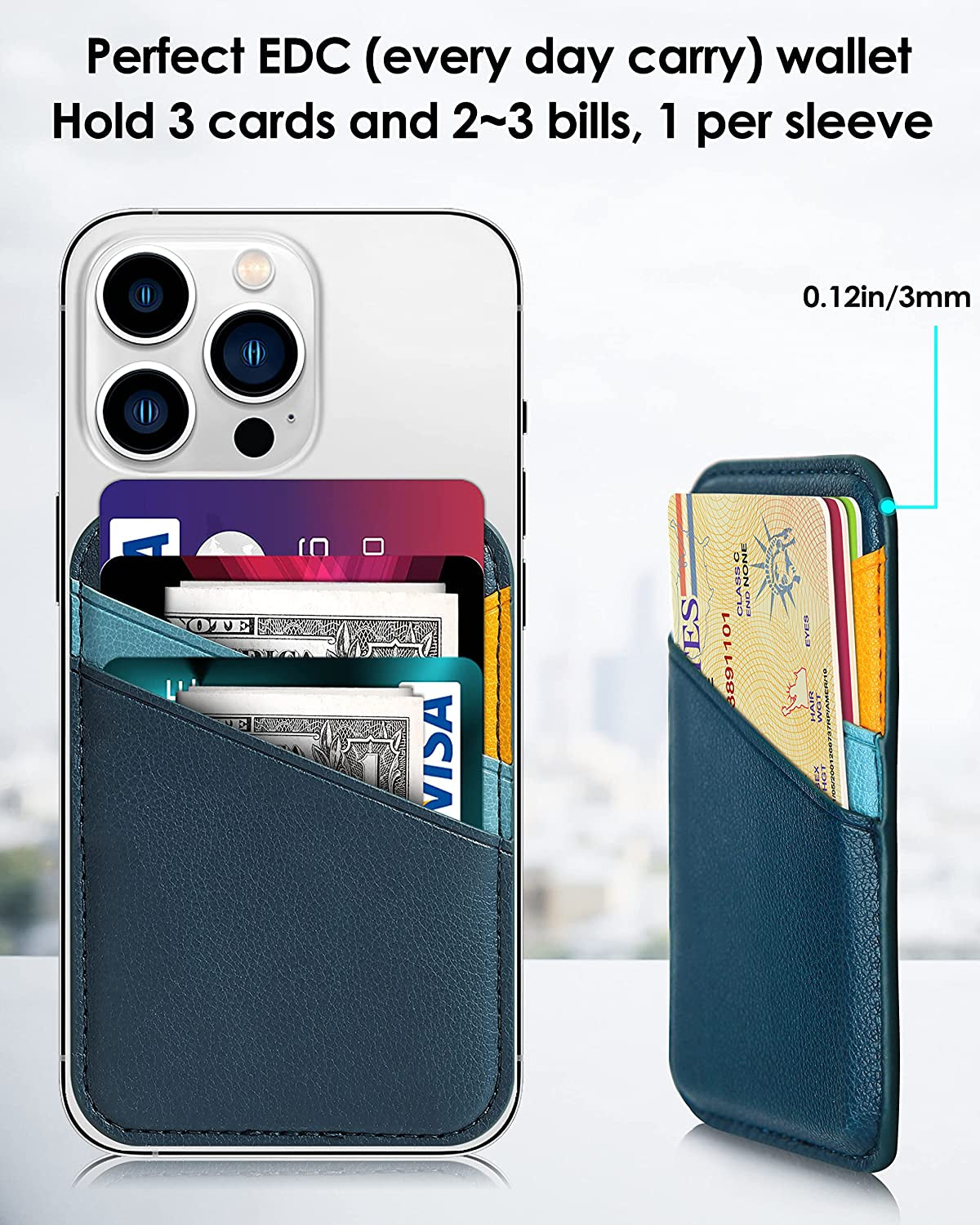 Magnetic Wallet Card Holder with Magsafe for Iphone 14/13/12 Series, Apple Mag Safe Wallet, up to 3 Cards and 3 Bills, Card Holder Magnetic Wallet for Back of Iphone 14, Iphone 13 and Iphone 12 Series  Miroddi   
