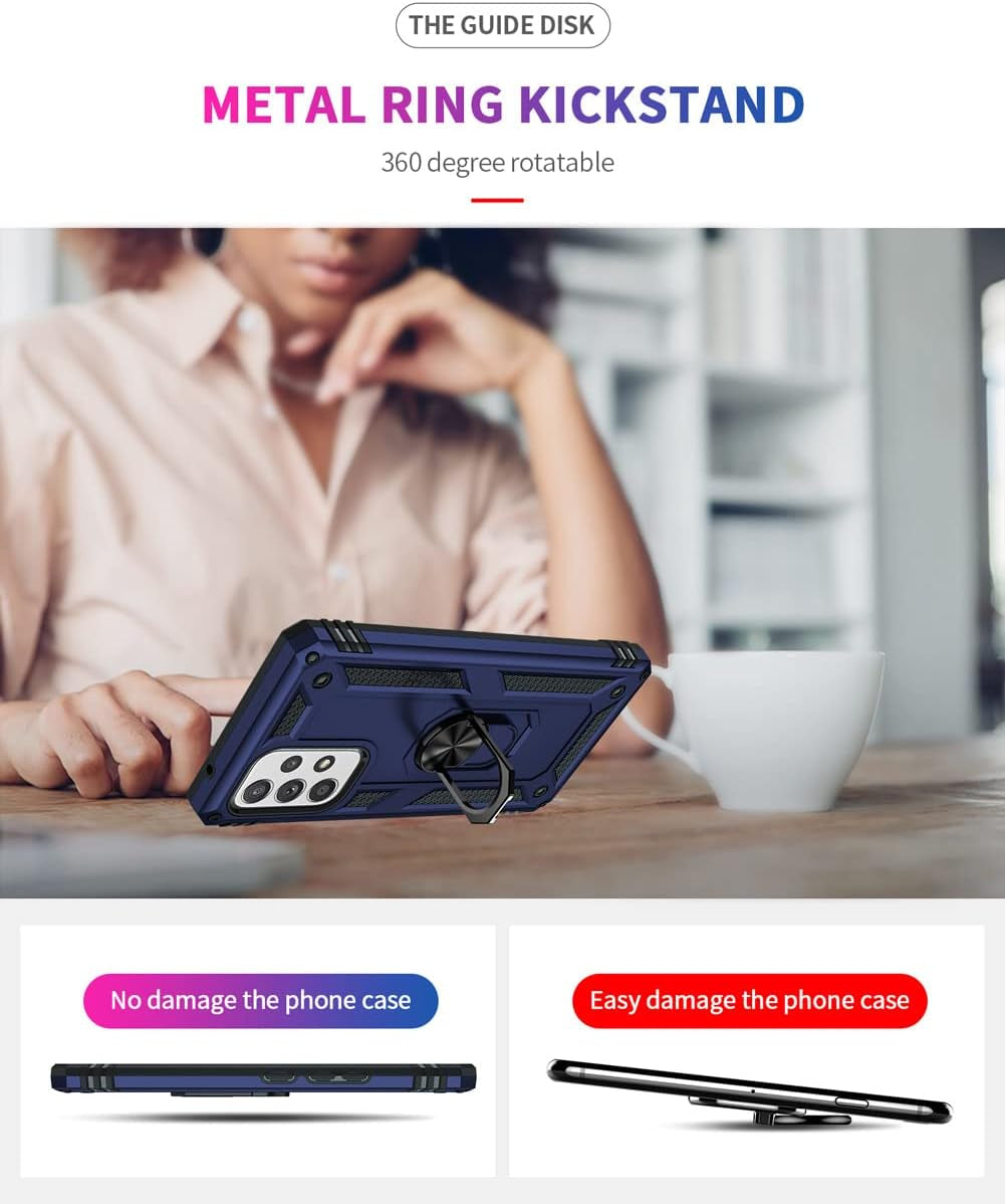 Androgate for Galaxy A53 5G Case, Samsung A53 5G Case with HD Screen Protector, Military-Grade Ring Holder Kickstand Car Mount 15Ft Drop Tested Shockproof Cover Phone Case for Galaxy A53 5G, Blue  E&M Tek   