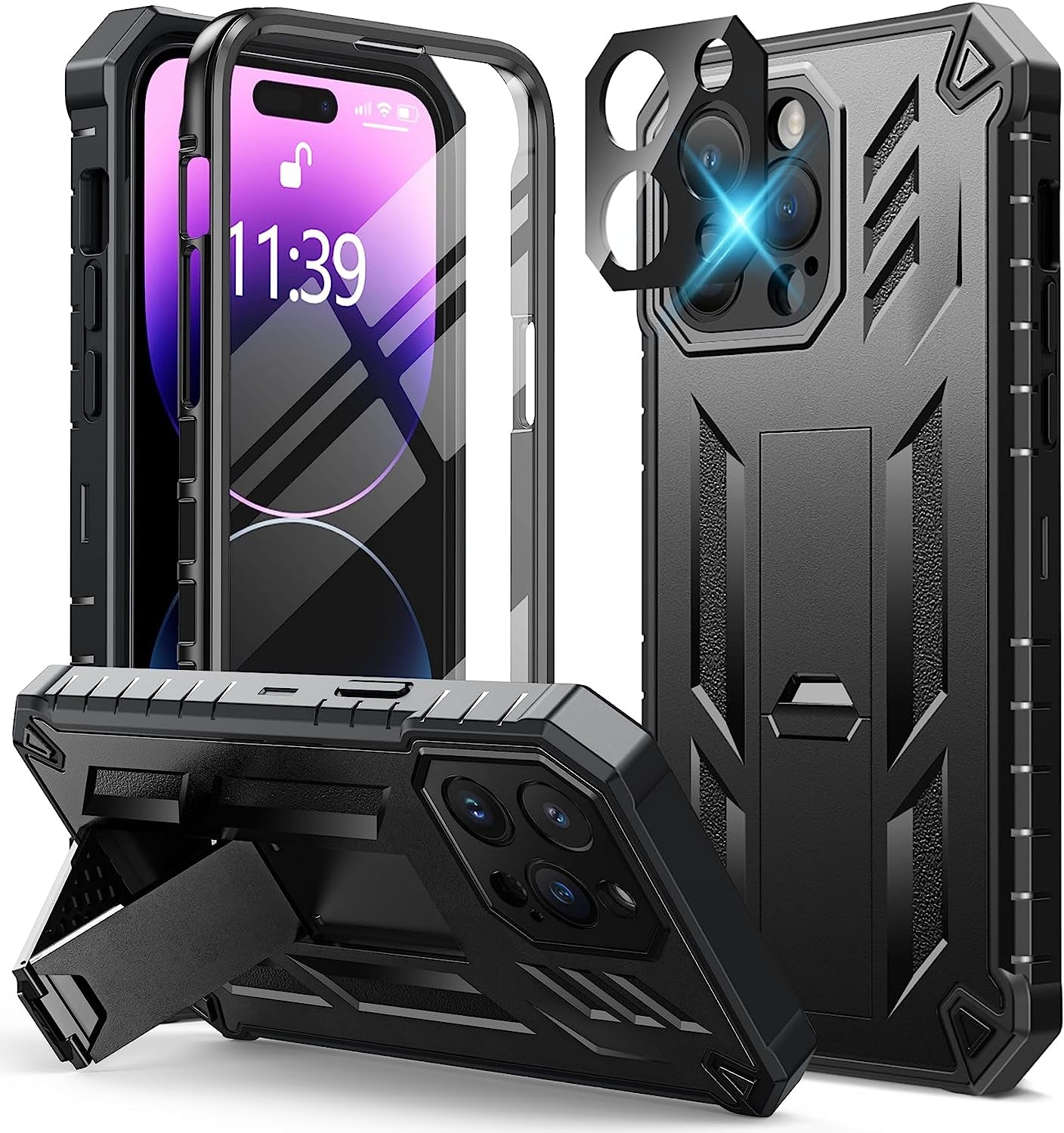 FNTCASE for Iphone 14 Pro Max Case: Military Grade Rugged Cell Phone Cover with Kickstand & Holster | Shockproof TPU Protection Bumper Matte Textured Design for Iphone 14 Pro Max Cases 6.7Inch - Beige  FNTCASE Kickstand Black  