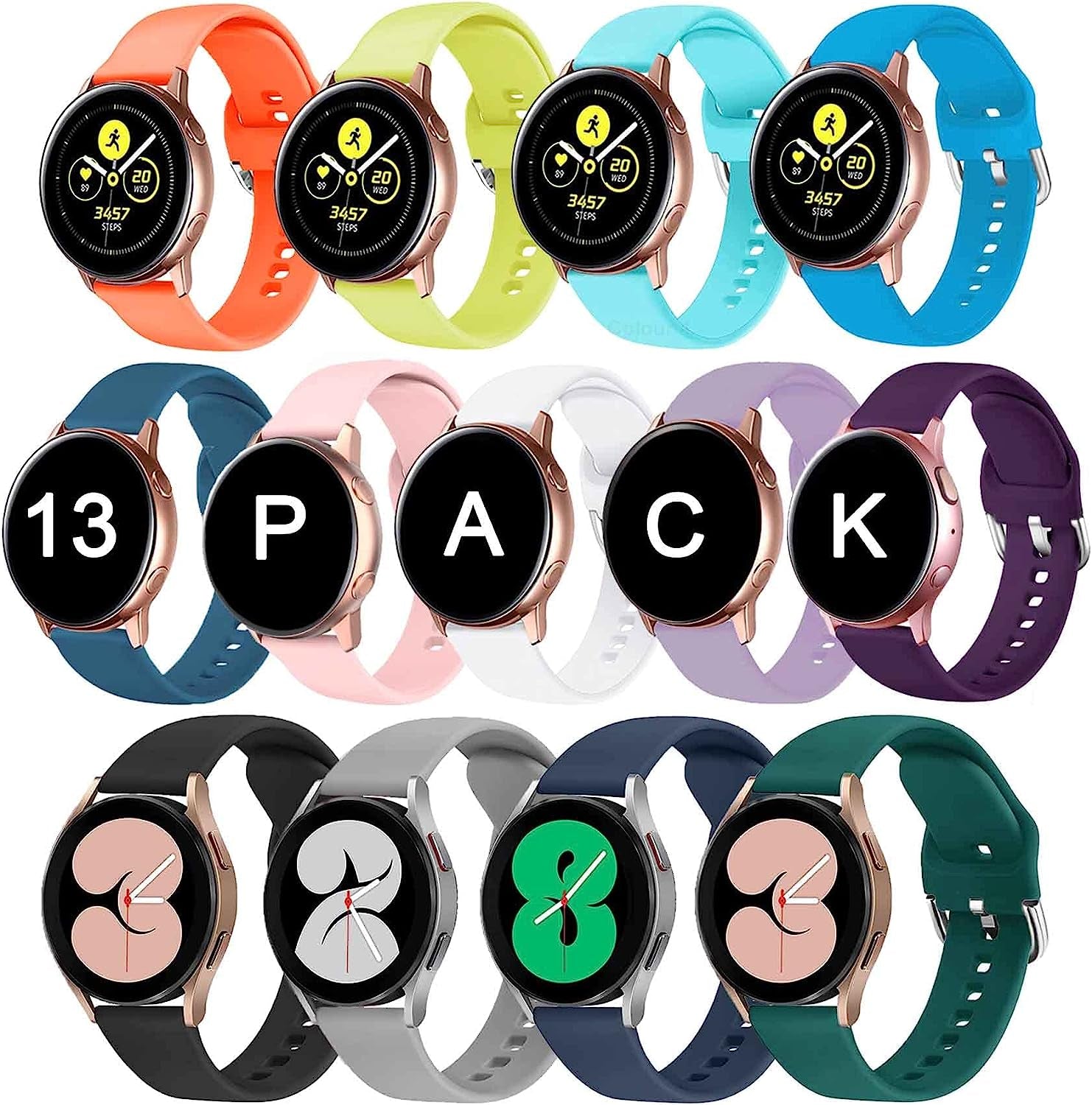 13 Pack Bands Compatible with Samsung Galaxy Watch 4 40Mm 44Mm/Galaxy Watch 4 Classic, Galaxy Watch 5 /Galaxy Watch 5 Pro 45Mm, Galaxy Active 2 Watch Bands, 20Mm Soft Silicone Replacement Straps for Women Men  Suremita   