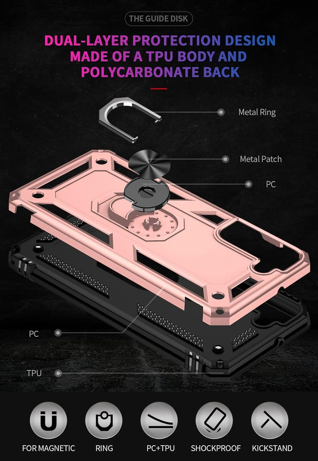 Galaxy S22 plus Case,Samsung S22 plus Case,With Screen Protector,[Military Grade] 16Ft. Drop Tested Cover with Magnetic Kickstand Car Mount Protective Case for Samsung Galaxy S22 Plus, Rose Gold  SKTGSLAMY   