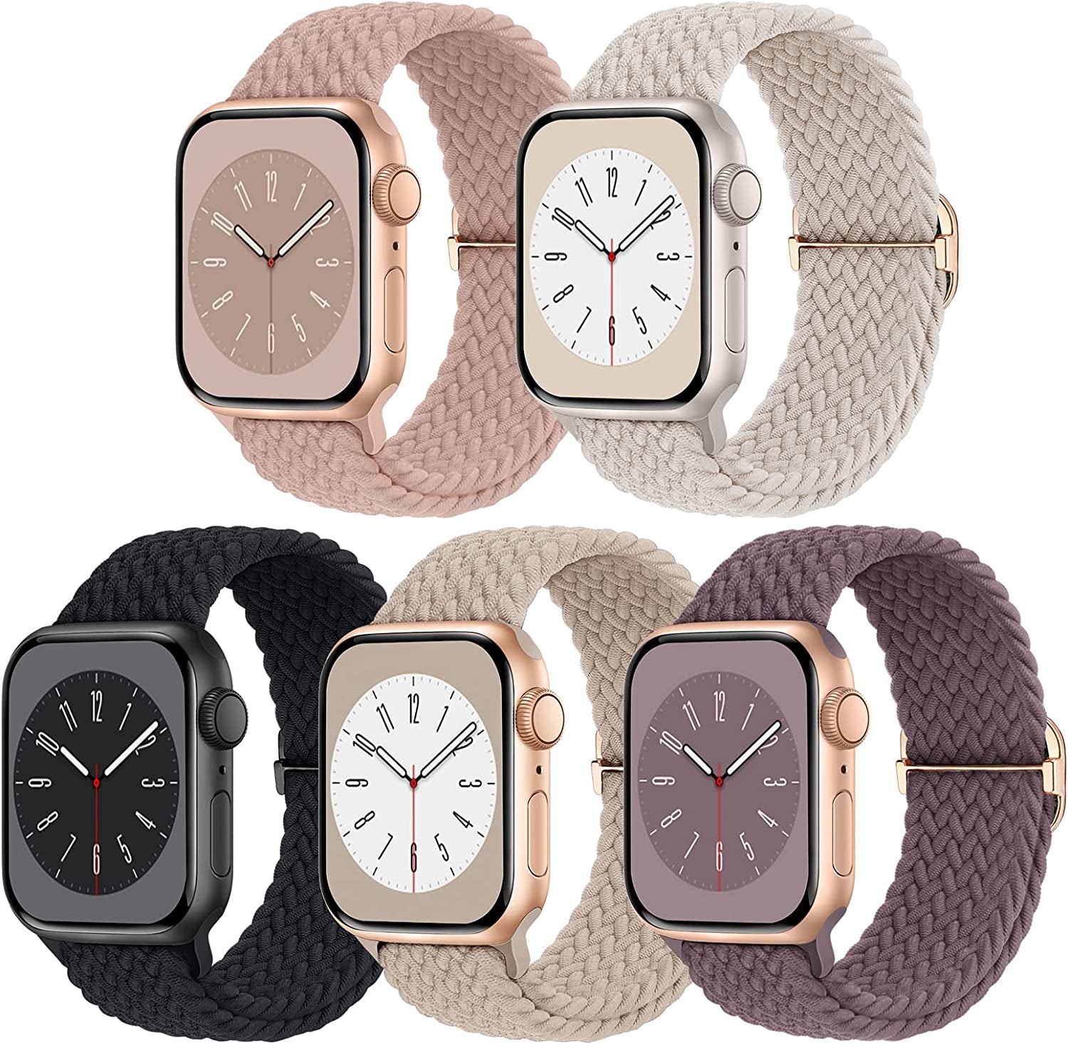 Braided Solo Loop Compatible with Apple Watch Band 38Mm 40Mm 41Mm 42Mm 44Mm 45Mm 49Mm, Women Men Nylon Stretchy Bands Adjustable Elastic Sport Straps for Iwatch Ultra Series 8 7 6 5 4 3 2 1 SE, 5 Pack  Butifacion   