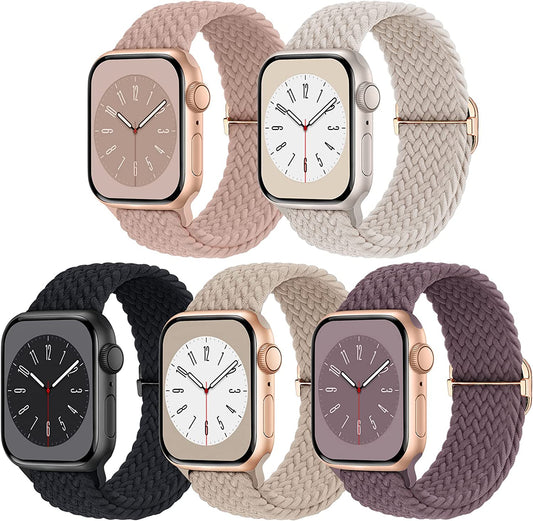 Braided Solo Loop Compatible with Apple Watch Band 38Mm 40Mm 41Mm 42Mm 44Mm 45Mm 49Mm, Women Men Nylon Stretchy Bands Adjustable Elastic Sport Straps for Iwatch Ultra Series 8 7 6 5 4 3 2 1 SE, 5 Pack  Butifacion   
