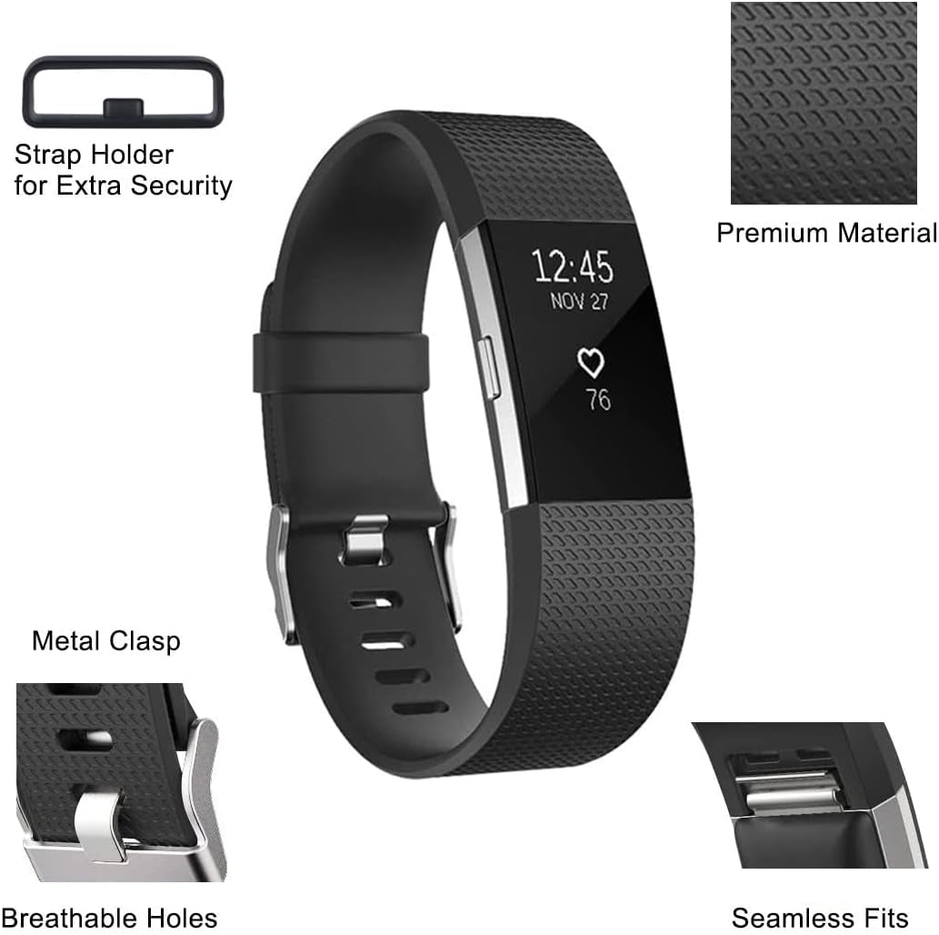 4 Pack Bands for Fitbit Charge 2,Silicone Fitness Sport Wristbands for Women Men Large(Black + Navy Blue + Dark Grey + Slate Blue)  SENGKOB   