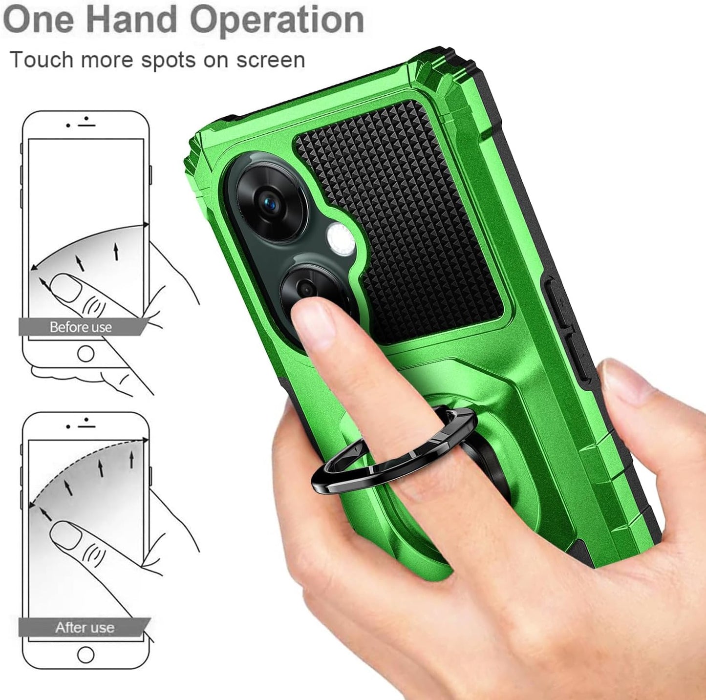 NZND Case for Oneplus Nord N30 5G / Nord CE 3 Lite 5G with Tempered Glass Screen Protector (Maximum Coverage), Full-Body Protective [Military-Grade], Magnetic Car Ring Holder Cover Case (Green)  NZND   