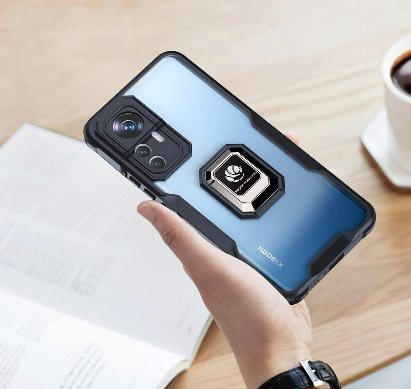 Case for Xiaomi Mi 12T/ Mi 12T Pro Case Dual Layer Shockproof Acrylic Cover with 360 Rotating Ring Kickstand for Magnetic Car Mount Clear Hard Back Cover Compatible with Xiaomi Mi 12T/ Mi 12T Pro (B)  hunmansaf   