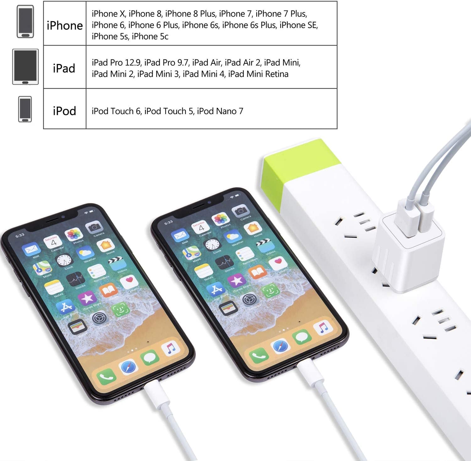 Iphone Charger, KOZOPO Fast Charging 6FT(2 Pack) Lightning Cable Data Sync Transfer Cord with 2 Port USB Plug Wall Charger Adapter Compatible with Iphone 13 12 11 Pro Max XS XR X 8 7 plus SE Mini Ipad  Shenzhen good-she technology Co., Ltd.   