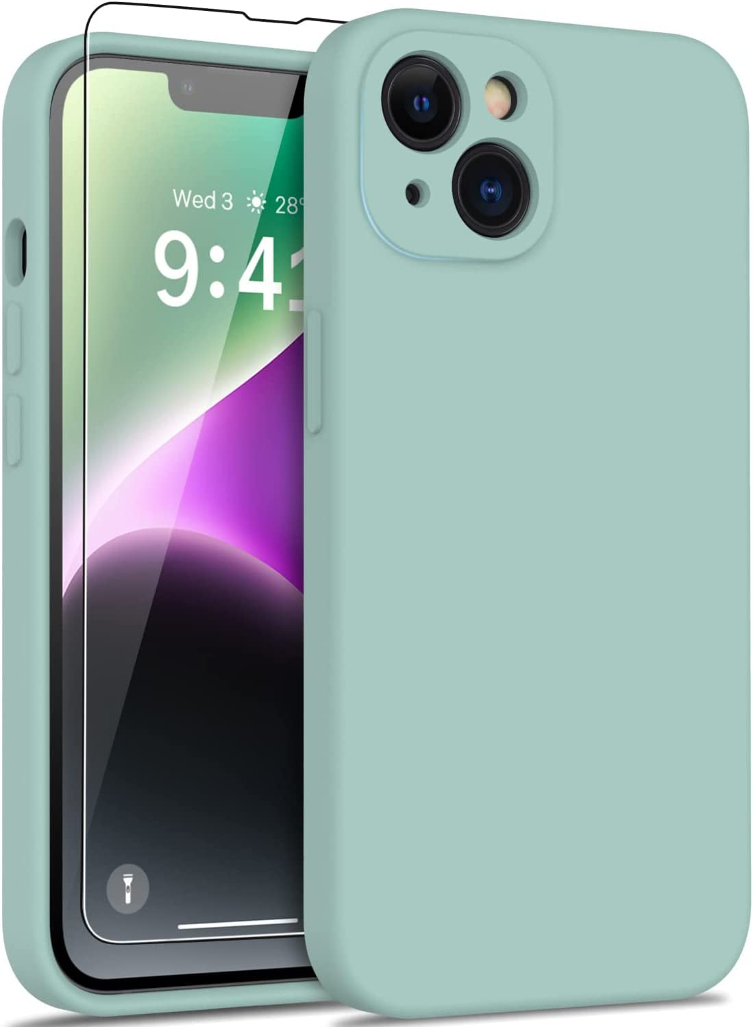 DEENAKIN Iphone 14 Case with Screen Protector,Enhanced Camera Cover,Passing 16Ft Drop Tested Soft Silicone Gel Rubber,Slim Fit Protective Phone Case for Iphone 14 6.1" Dark Blue  DEENAKIN Mint Green  