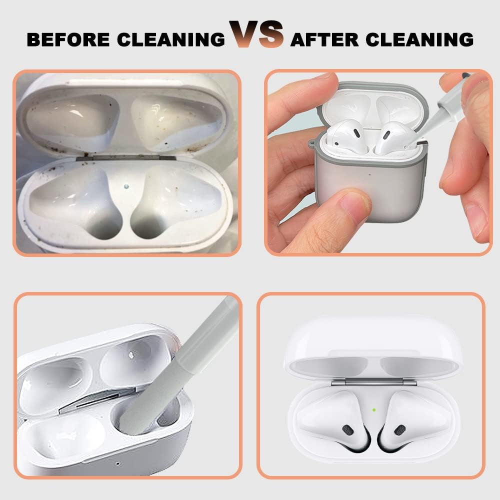 6 in 1 Keyboard Cleaner Kit Earphone Cleaner Kit with Brush Spong Pen Nibs for Electronic Cleaning Cellphone Hole Earbuds Monitor (White)  Minlebao   