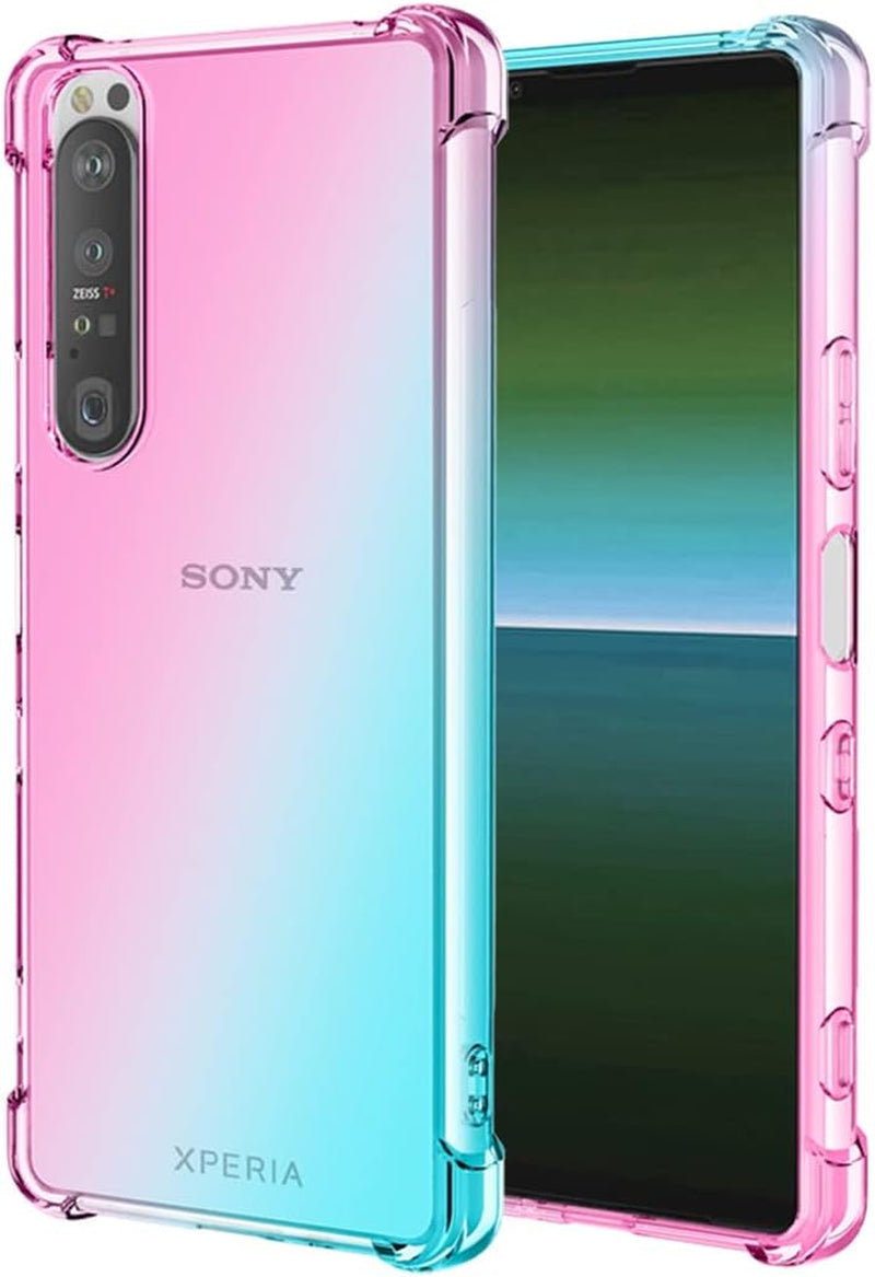 Ueokeird for Xperia 1 IV 5G Case, XQ-CT72 Case, Clear Cute Gradient Phone Case Slim anti Scratch Flexible TPU Cover Shockproof Protective Case for Sony Xperia 1 IV (Pink/Green)  Ueokeird   