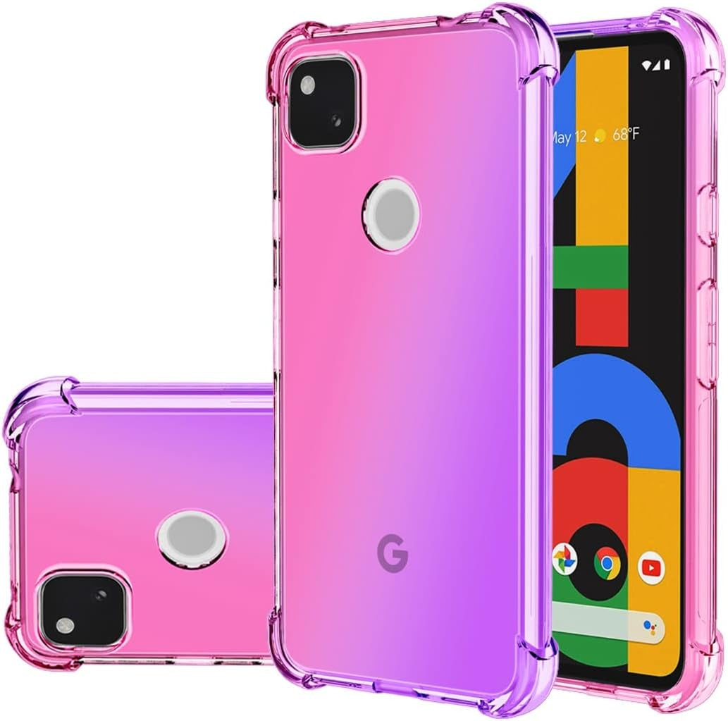 Gufuwo Case for Google Pixel 4A (Not Fit Pixel 4A 5G) Cute Case Girls, Gradient Slim anti Scratch Soft TPU Phone Cover Shockproof Protective Case for Google Pixel 4A (Purple/Blue)  Gufuwo Pink/Purple  