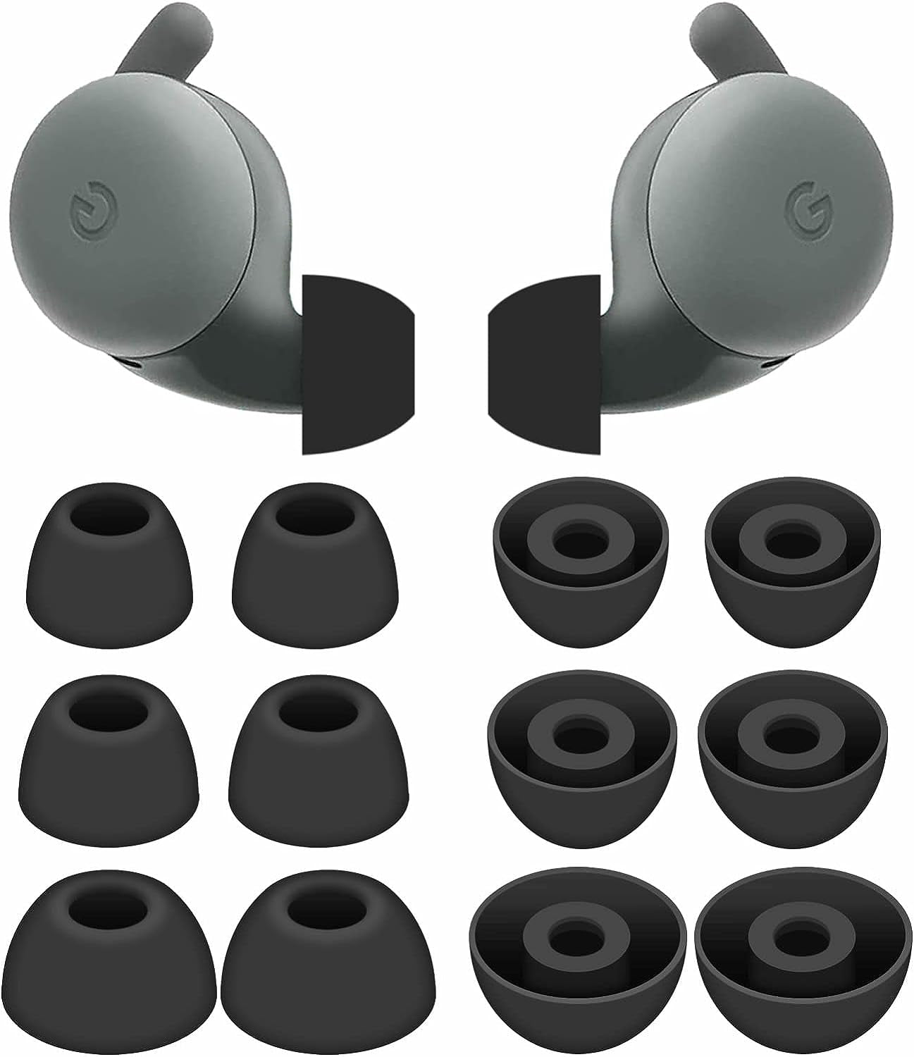 6 Pairs Compatible with Pixel Buds A-Series Ear Tips, Replacement Silicone Rubber Earbuds Gel Earplug Wing Fit in Case Accessories Compatible with Google Pixel Buds a Series - S/M/L Black  IiEXCEL   