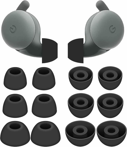 6 Pairs Compatible with Pixel Buds A-Series Ear Tips, Replacement Silicone Rubber Earbuds Gel Earplug Wing Fit in Case Accessories Compatible with Google Pixel Buds a Series - S/M/L Black  IiEXCEL   
