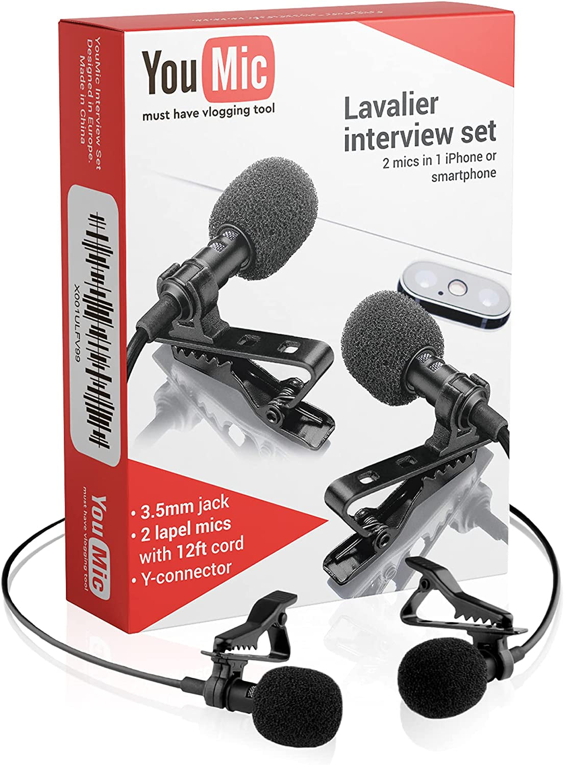 Youmic - 2 Dual Mini Lavalier Lapel Mics with Clip for Phone, Iphone Microphone for Ios, Android, PC, Laptop, Video, Vlogging  YouMic   