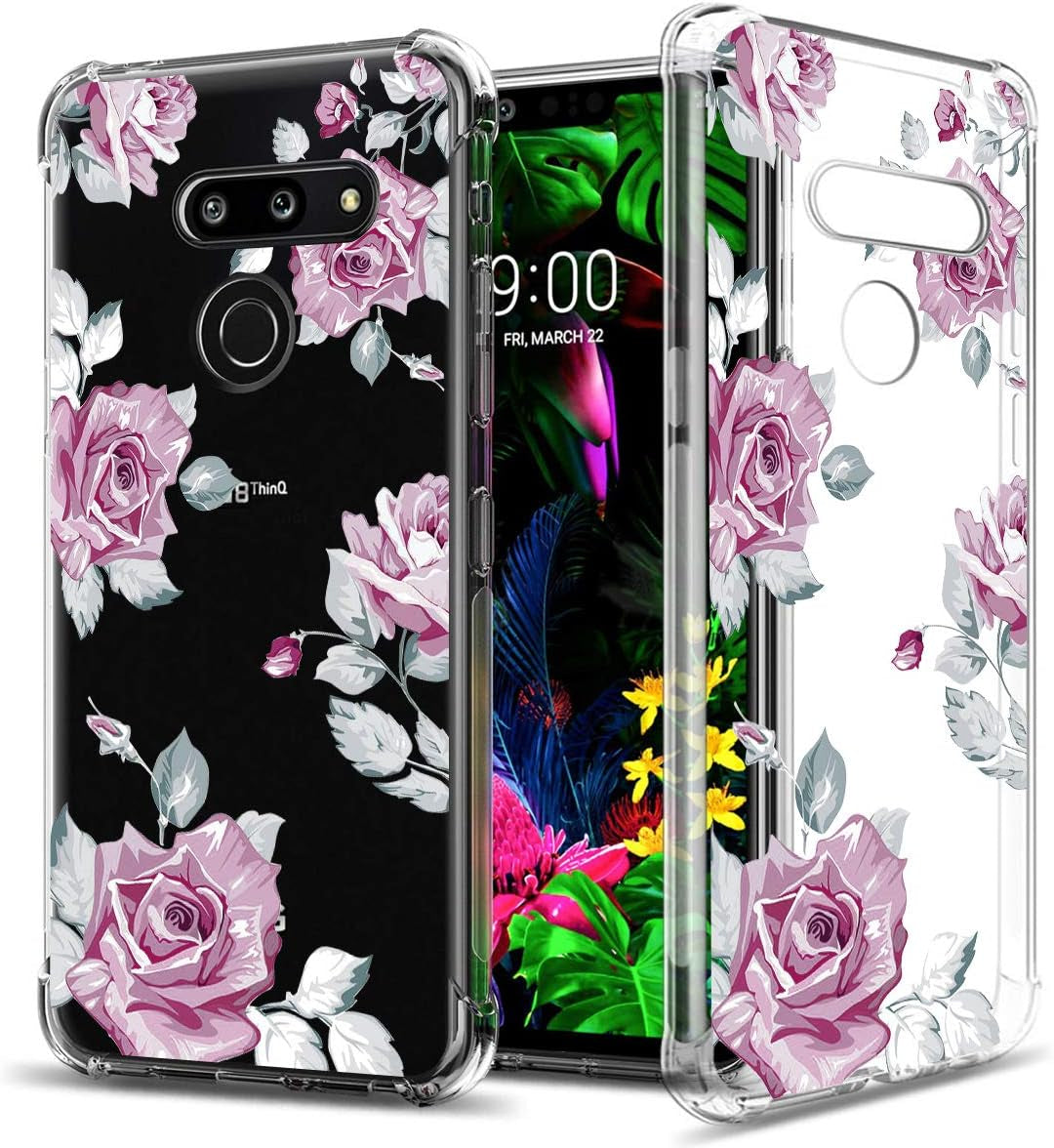 GREATRULY Floral Clear Pretty Phone Case for LG G8 Thinq (2019 Release) for Women Girls,Flower Design Transparent Slim Soft Drop Proof TPU Bumper Cushion Silicone Cover Shell,Fl-F12  GREATRULY Fl-M Clear Only For Lg G8 Thinq 
