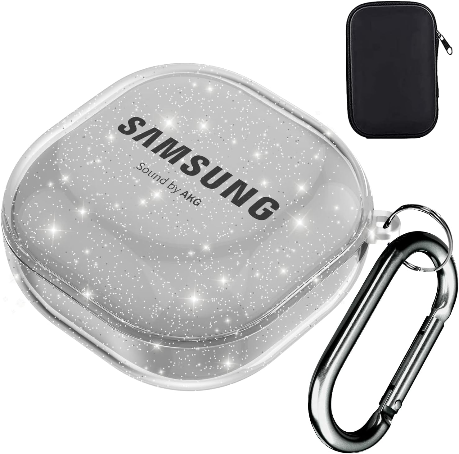 AIIKO Compatible Galaxy Buds 2 Pro Case 2022/Galaxy Buds 2/Pro Case 2021 /Galaxy Buds Live Case 2020 Clear Soft TPU Shockproof Case Protective Cover for Samsung Earbuds with Keychain - Glitter Clear  AIIKO Glitter Black m 