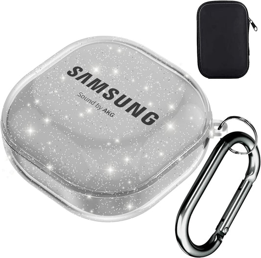 AIIKO Compatible Galaxy Buds 2 Pro Case 2022/Galaxy Buds 2/Pro Case 2021 /Galaxy Buds Live Case 2020 Clear Soft TPU Shockproof Case Protective Cover for Samsung Earbuds with Keychain - Glitter Black  AIIKO   
