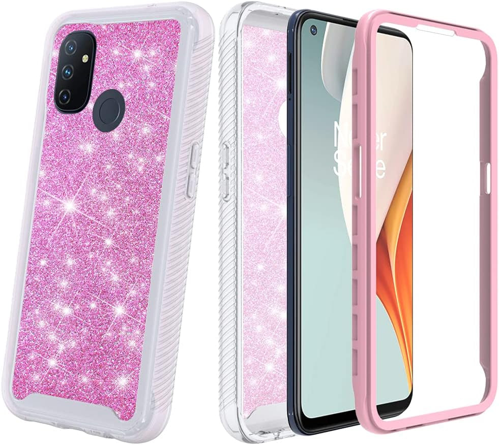 Jackpot Wireless Designed for Oneplus Nord N100 Case, Oneplus N100 Glitter Phone Case with Built in Screen Protector Crystal Clear Bling Sparkly Crystal Shockproof Bumper Protective Phone Cover (Pink)  JACKPOT WIRELESS   