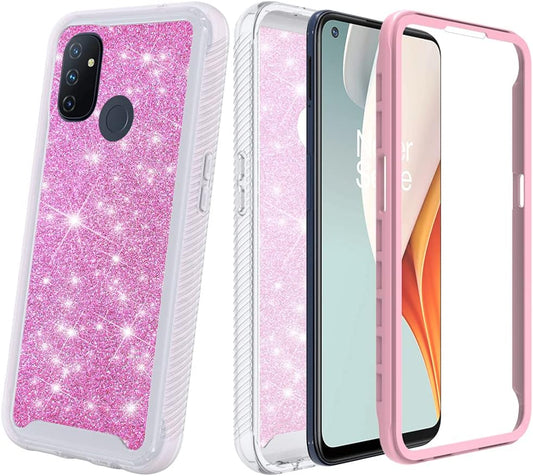 Jackpot Wireless Designed for Oneplus Nord N100 Case, Oneplus N100 Glitter Phone Case with Built in Screen Protector Crystal Clear Bling Sparkly Crystal Shockproof Bumper Protective Phone Cover (Pink)  JACKPOT WIRELESS   
