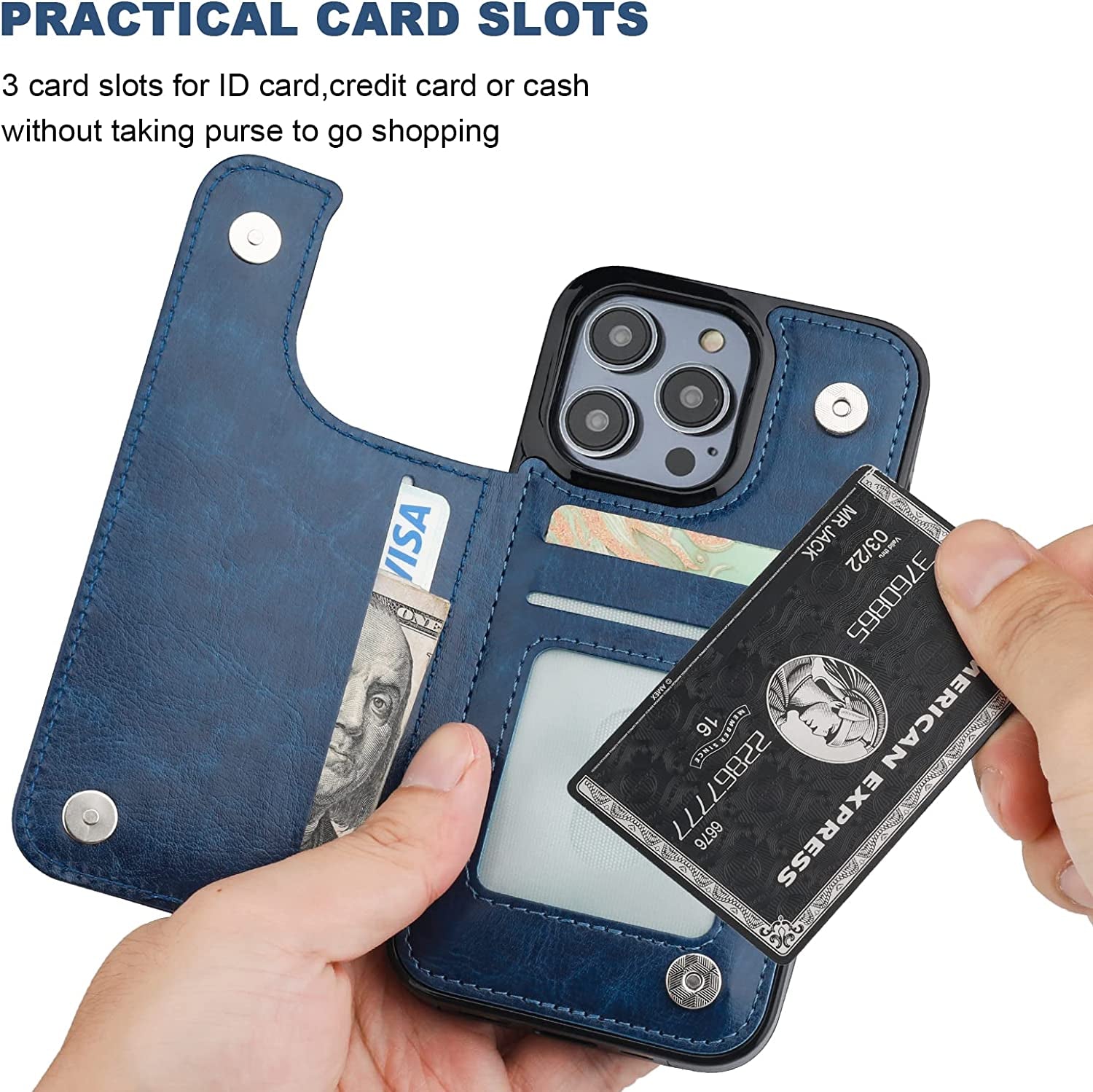 ONETOP Compatible with Iphone 14 Pro Wallet Case with Card Holder, PU Leather Kickstand Card Slots Case, Double Magnetic Clasp and Durable Shockproof Cover 6.1 Inch (Blue)  Onetop   