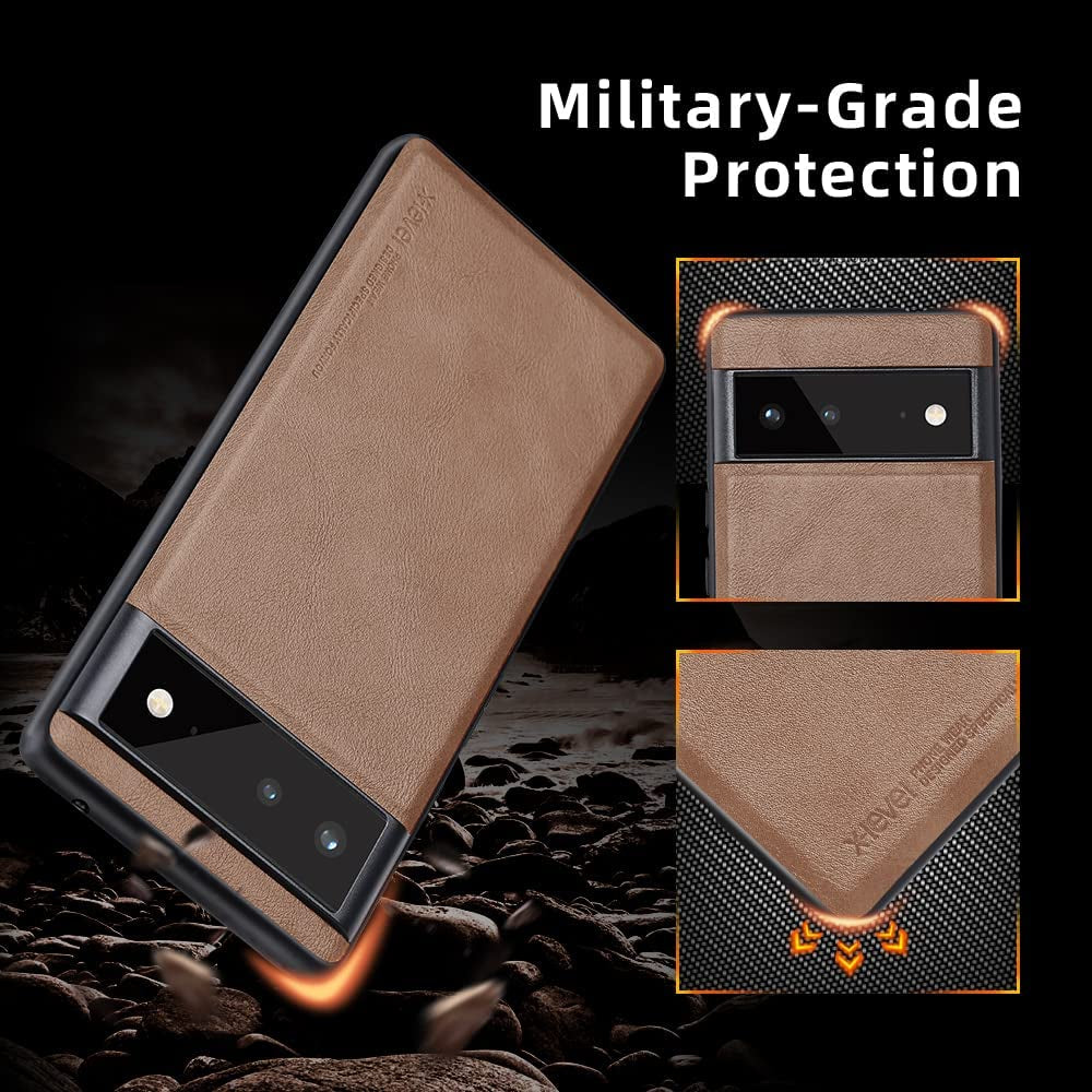 X-Level Google Pixel 6 Case,Anti-Scratch Premium PU Leather Soft TPU Bumper Shockproof Protective Phone Cover Case for Google Pixel 6 (Brown)  Pipilu   
