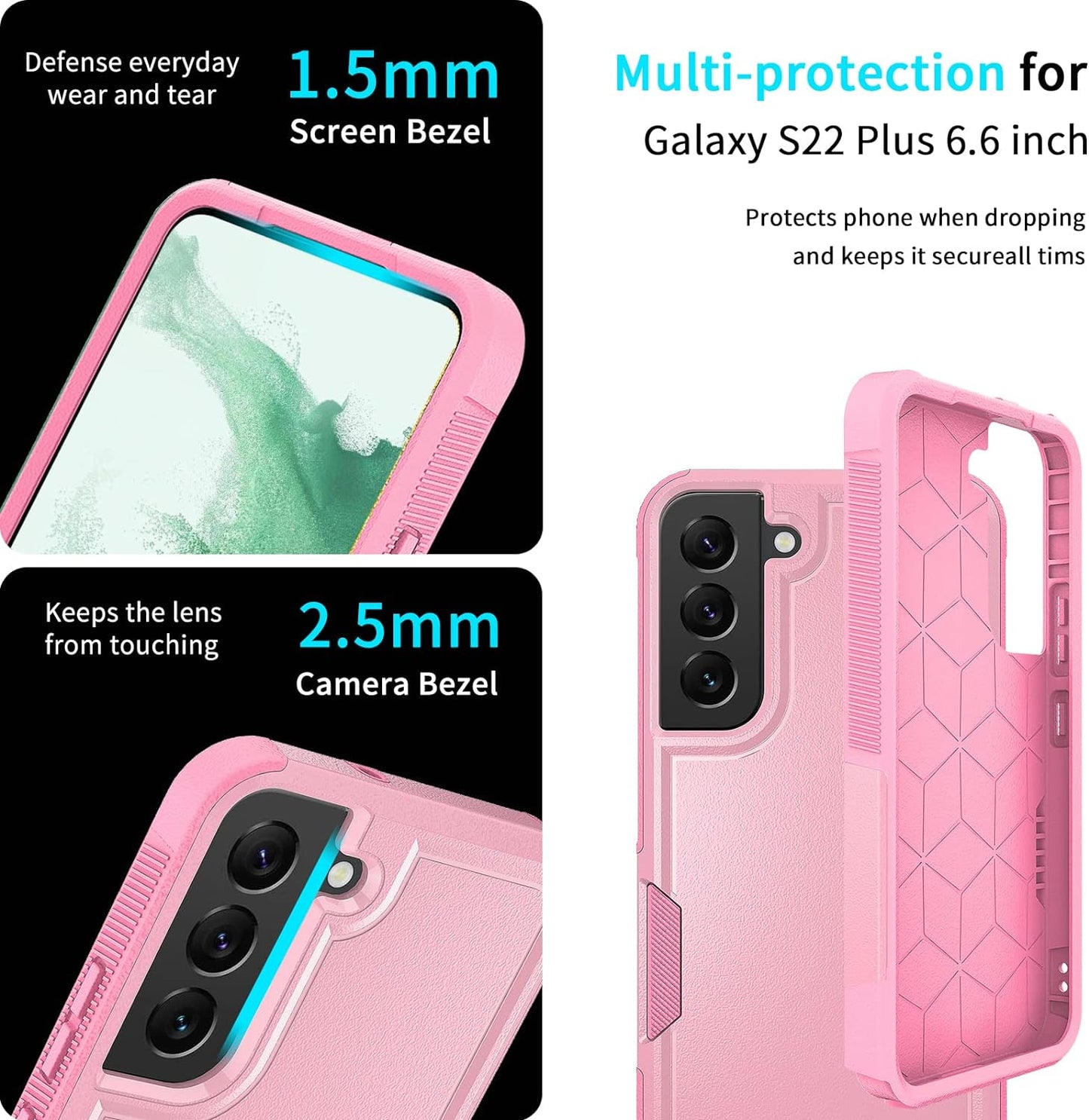 UNITEDTIME Compatible with Galaxy S22 plus Case Drop Protection Rugged Shockproof/Dust Proof Military Protective Tough Phone Cover for Samsung Galaxy S22 plus (Pink)  Unitedtime-Tech   