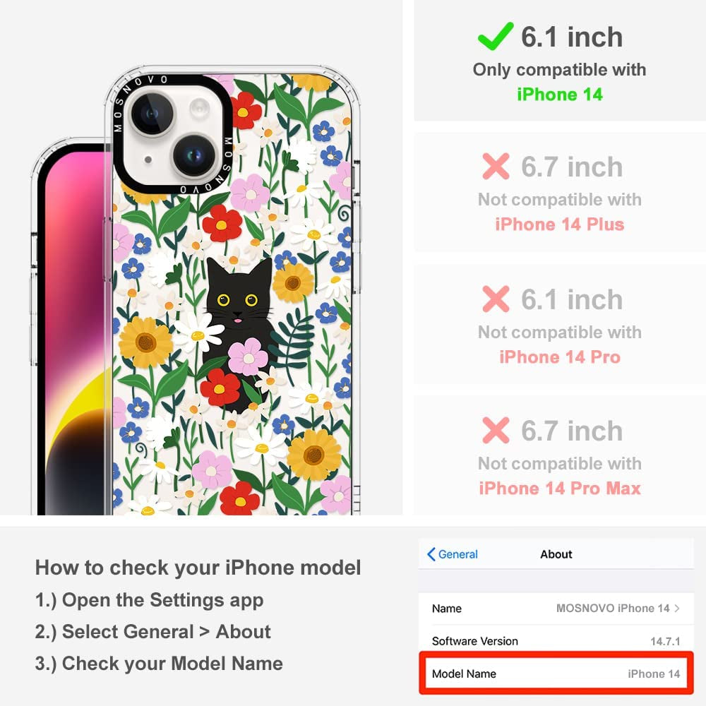 MOSNOVO Compatible with Iphone 14 Case, [Buffertech 6.6 Ft Drop Impact] [Anti Peel off Tech] Clear TPU Bumper Phone Case Cover with Cute Black Cat in Garden Designed for Iphone 14 6.1"  MOSNOVO   