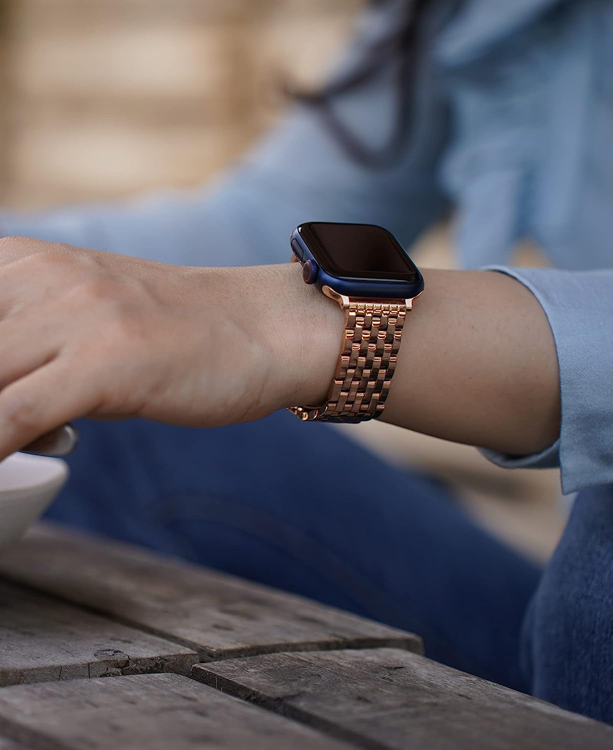 Watch Bands for Apple Watch 38Mm 40Mm 41Mm 42Mm 44Mm 45Mm for Women, Dressy Seven-Link Bands for Apple Watch Stainless Steel Metal Bands Compatible with Apple Watch 7,6,SE,5,4,3,2,1 for Iwatch Bands, Silver Gold Rose Gold  Memori Planet   