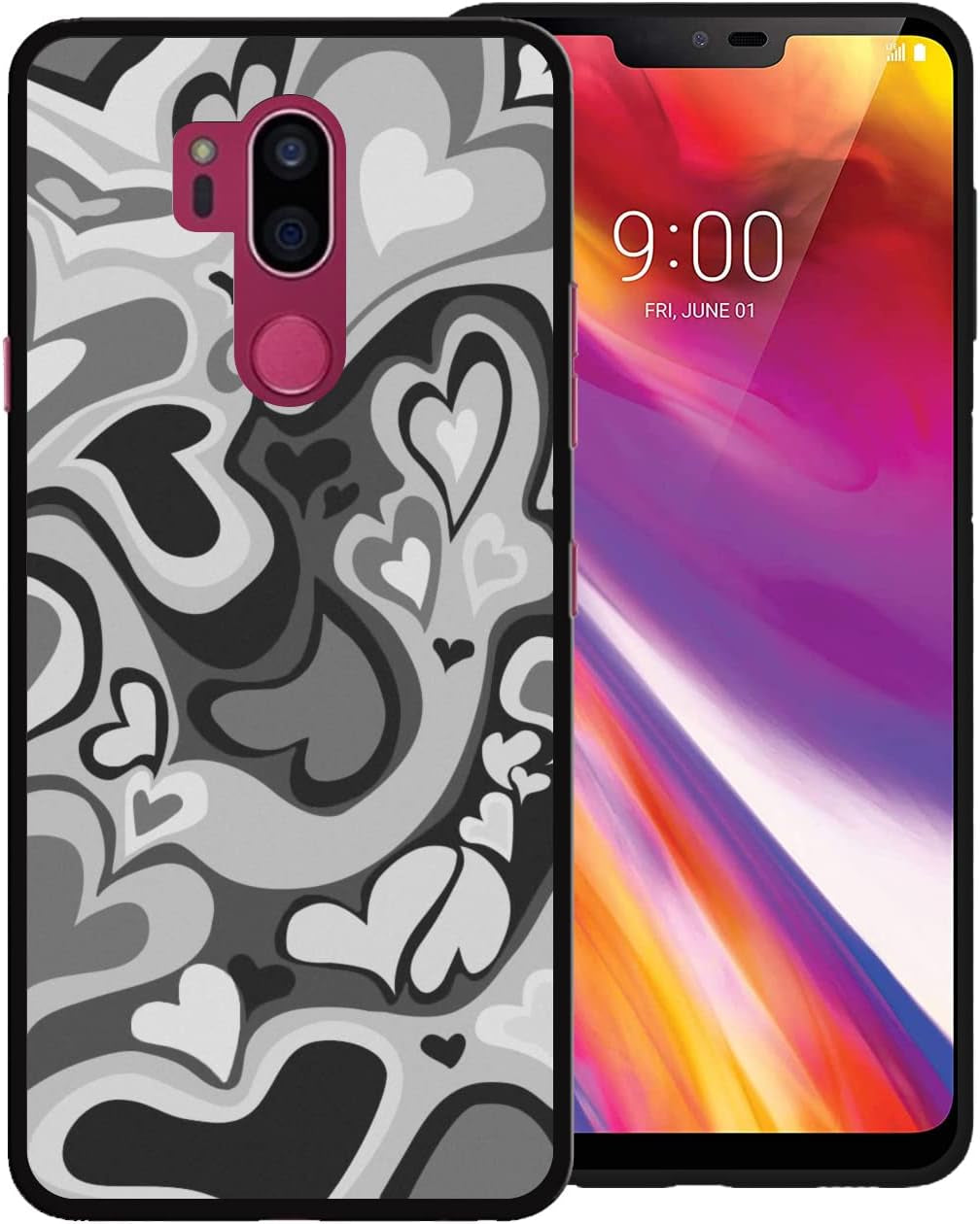 Zaztify Phone Case for LG G7 Thinq/Plus/One/Fit/Fit+, Pastel Lovely Irregular Brown Love Heart Khaki Lovecore Aesthetic Cute Shockproof Protective Anti-Slip Thin Slim Soft Phone Cover Shell  zaztify Grey Black Lovecore  