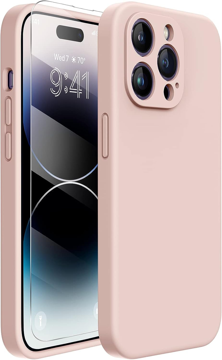 Miracase Designed for Iphone 14 Pro Case with Screen Protector, [Upgraded Camera Protection], Shockproof Liquid Silicone Rubber Phone Case Cover for 14 Pro 6.1 Inch (Alpine Green)  Miracase Sand Pink  