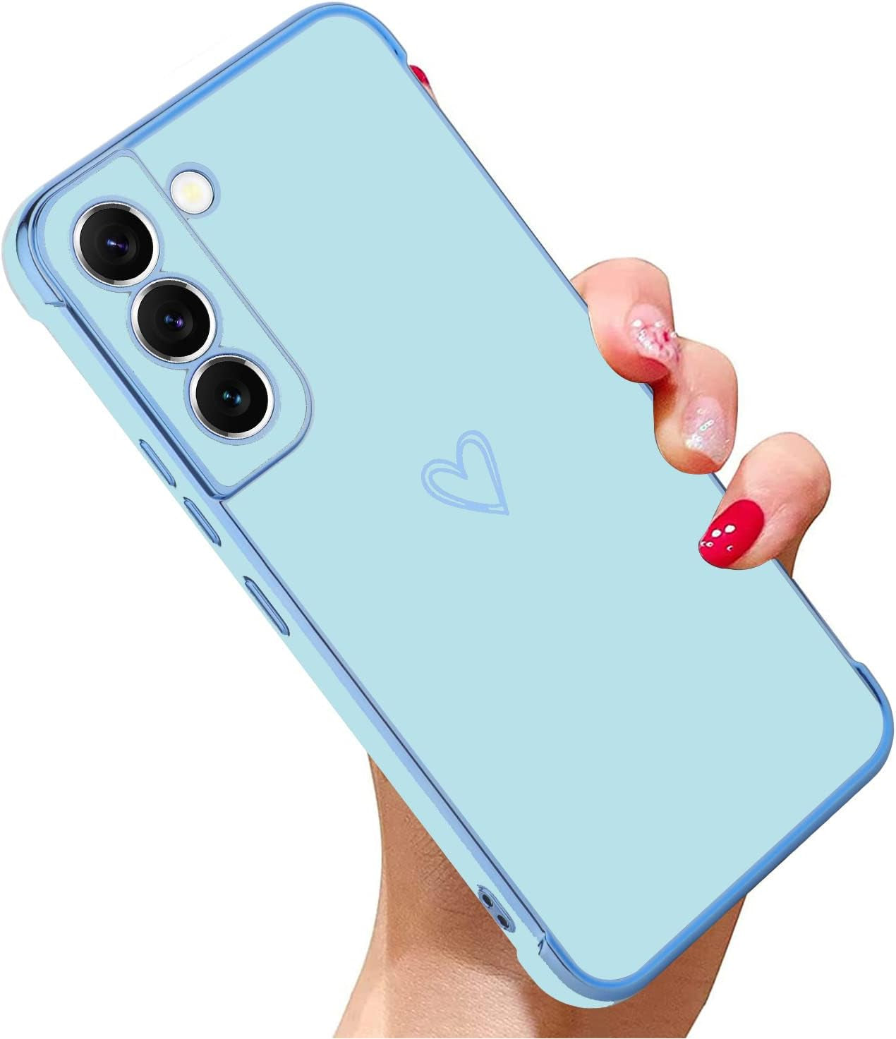 MZELQ Compatible with Samsung Galaxy S22+ plus Case for Women Cute Luxury Gold Heart Pattern Design Full Camera Protection & Soft TPU Shockproof Protective Plating Edge Phone Case,Light Blue  MZELQ   