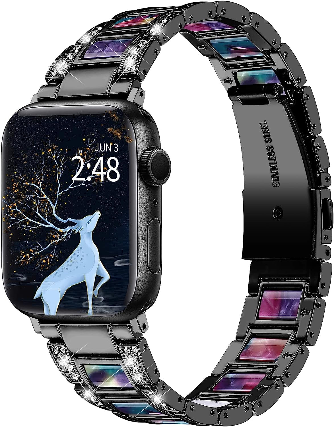 BEIZIYE Resin Bands Compatible with Apple Watch Ultra Band 49Mm 45Mm 44Mm 42Mm 41Mm 40Mm 38Mm Women, Thin Light Slim Resin Strap Bracelet Wristband Is for Iwatch Ultra Series 8 7 6 5 4 3 2 1 SE  BEIZIYE Black and Purple 38mm/40mm/41mm 