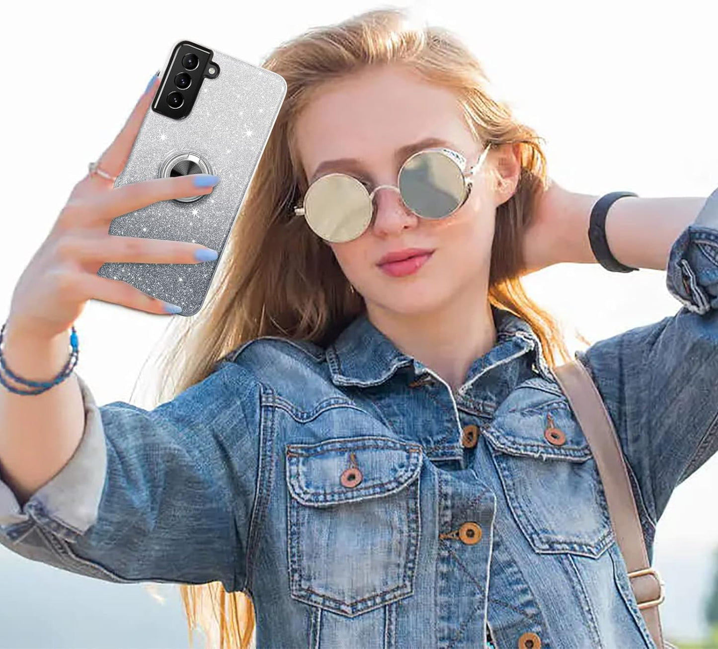 BENTOBEN Samsung Galaxy S21 plus Case 6.7", Sparkly Glitter Slim Phone Case with 360° Ring Holder Kickstand Car Mount Supported Dual Layer Protective Cover for Samsung Galaxy S21+ plus 5G 2021, Black  BENTOBEN   