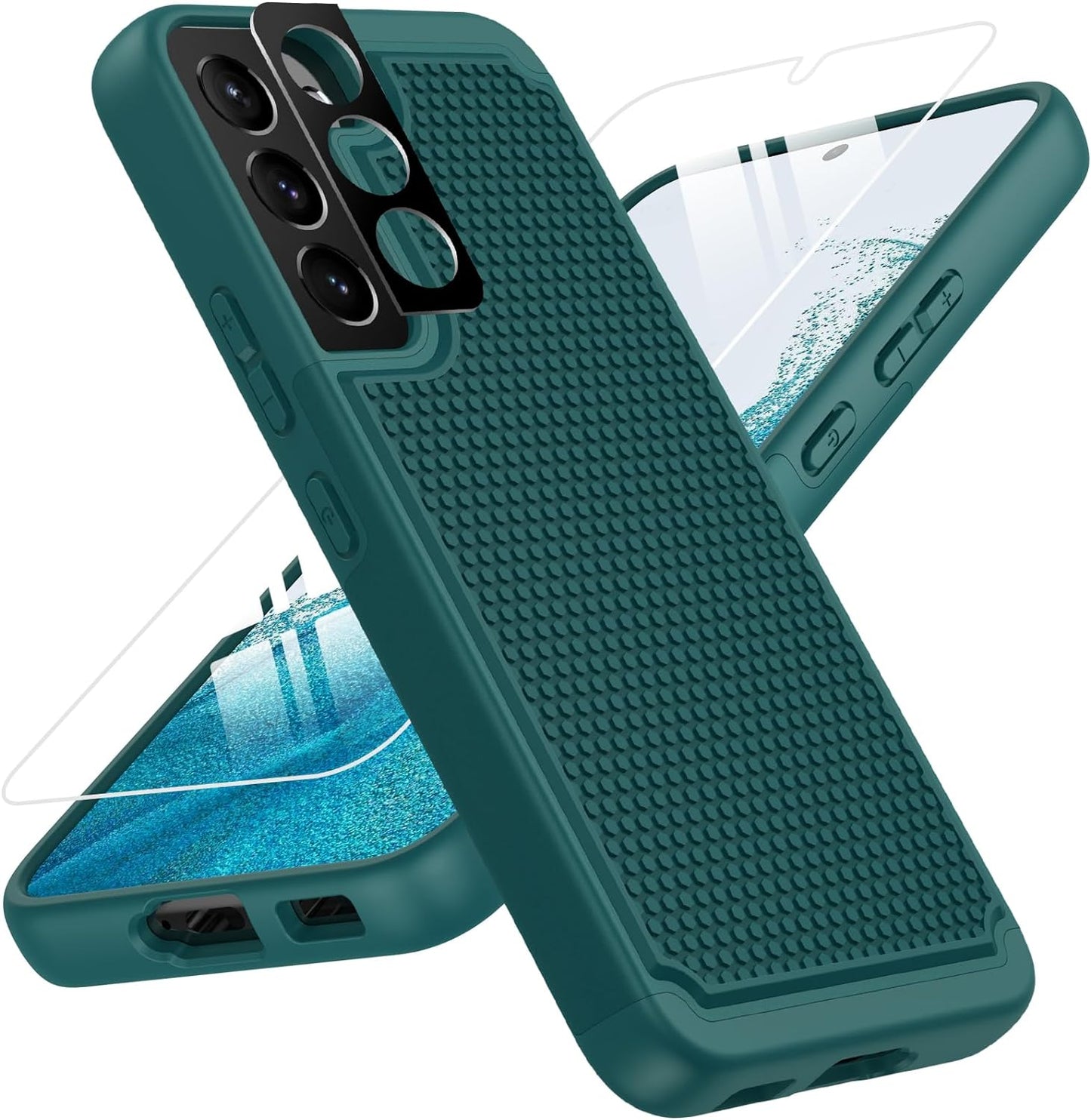 BNIUT for Samsung Galaxy S22 5G Case: Dual Layer Protective Heavy Duty Cell Phone Cover Shockproof Rugged with Non Slip Textured Back - Military Protection Bumper Tough - 6.1Inch (Girly Purple)  binghexin Dark Green  