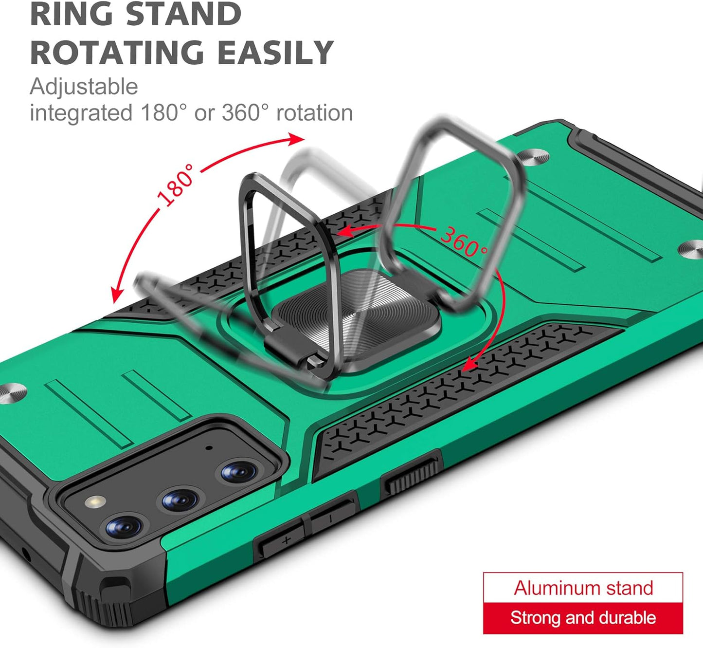 Ymhxcy Galaxy Note 20 Case, Samsung Note 20 5G Case, Armor Grade Cases with Rotating Holder Kickstand Non-Slip Hybrid Rugged Phone Case for Samsung Galaxy Note 20 6.7"-KK Dark Green  YmhxcY   