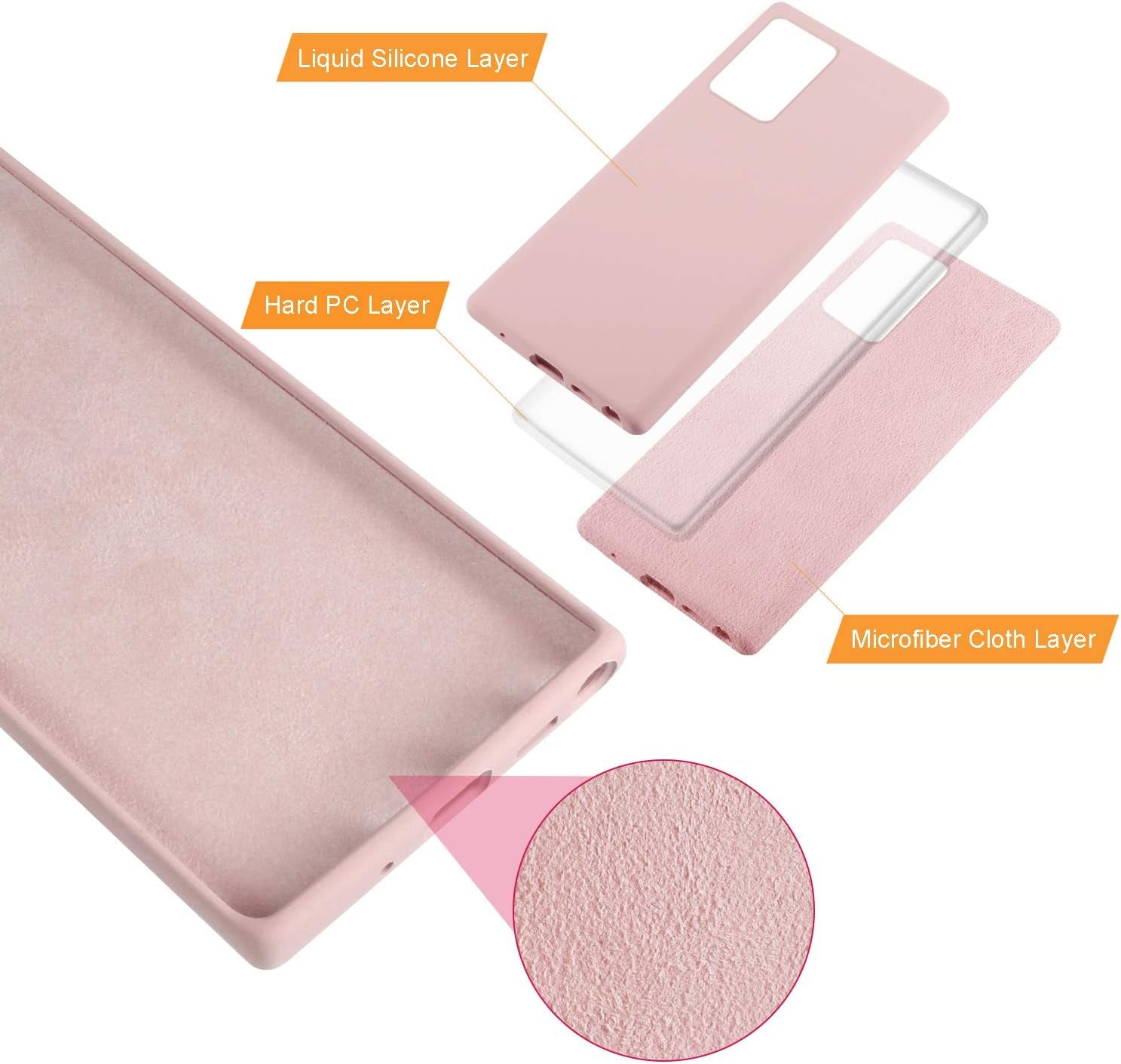 E Segoi Samsung Galaxy Note 20 Case, Liquid Silicone Gel Rubber Shockproof Case Soft Microfiber Cloth Lining Cushion Compatible with Samsung Note 20 6.7Inch (Pink Sand)  E Segoi   